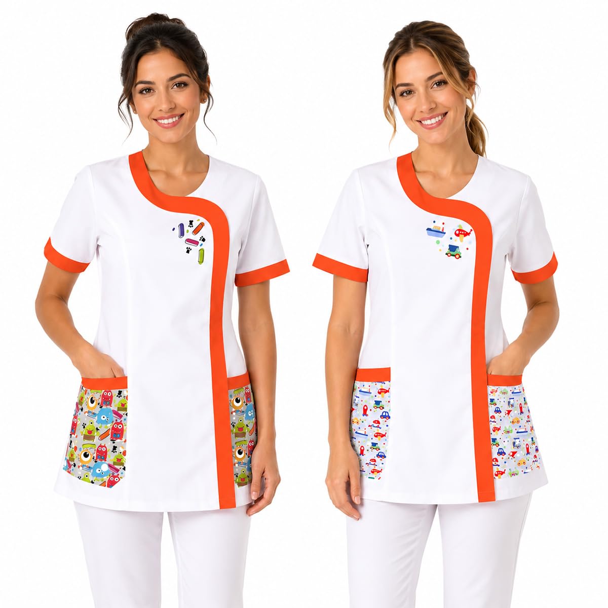 fratelliditalia.org Set Kit di 2 Casacca per Maestra Asilo e Scuola Infanzia con Fantasia Colorata