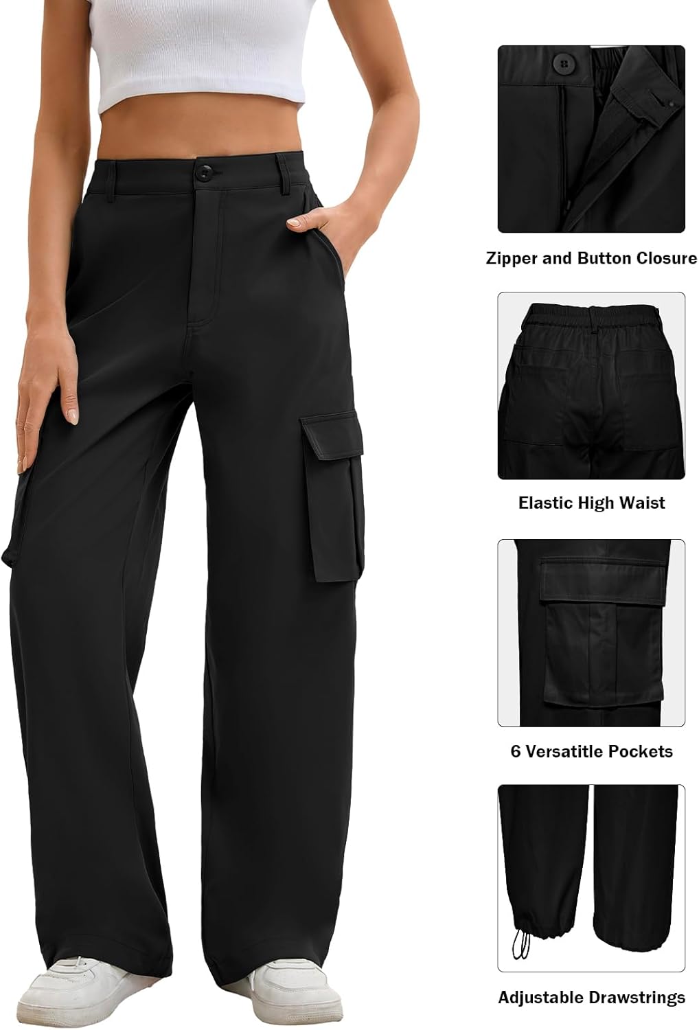 Gracyoga Cargo Pants for Women High Waisted Wide Leg Casual Pants Y2k Streetwear Trousers with 6 Pockets - Image 5