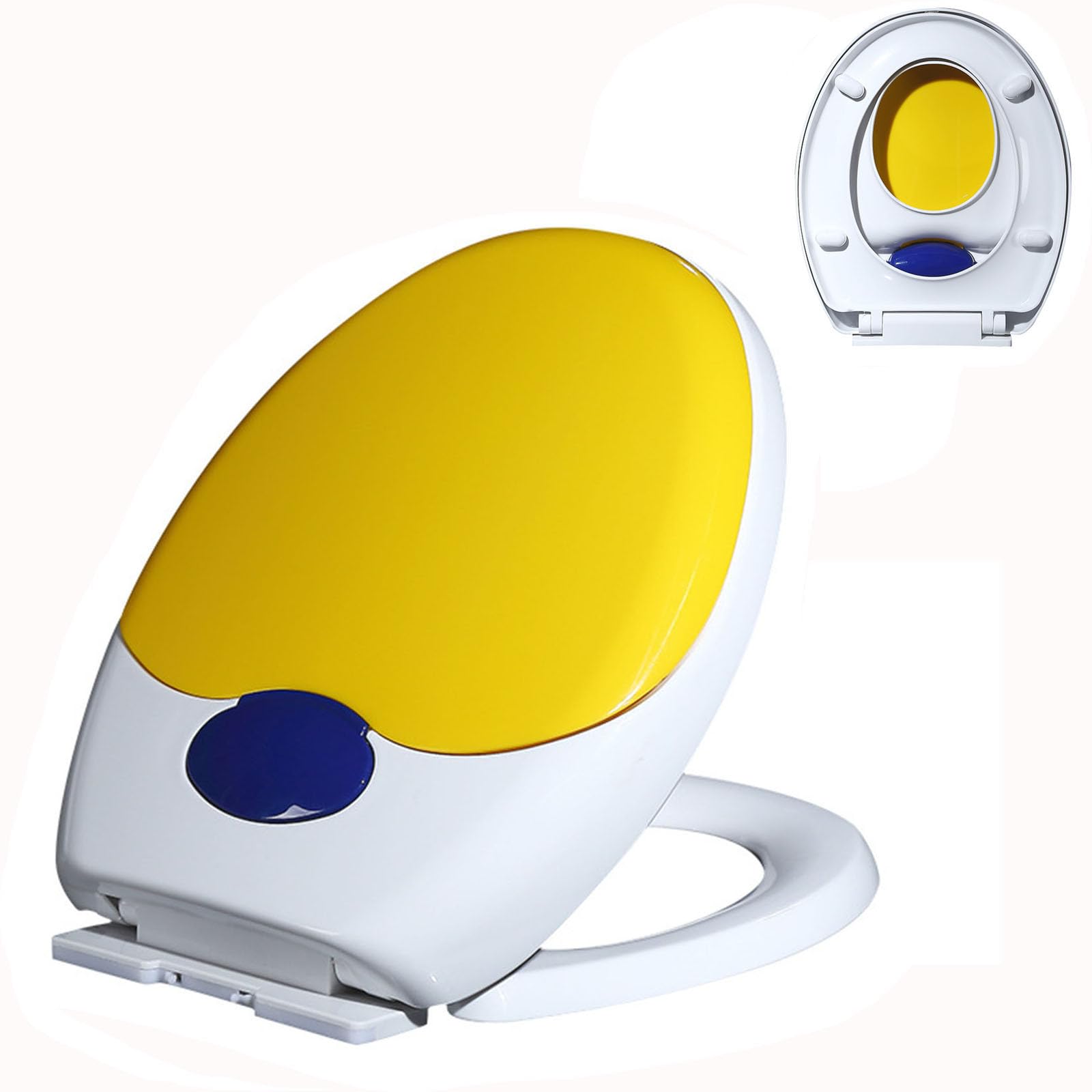 Slow Close Toilet Seat with Built-in Potty Training Seat, Removable that Will Never Loosen, Oval, PP, Yellow, 44x37cm