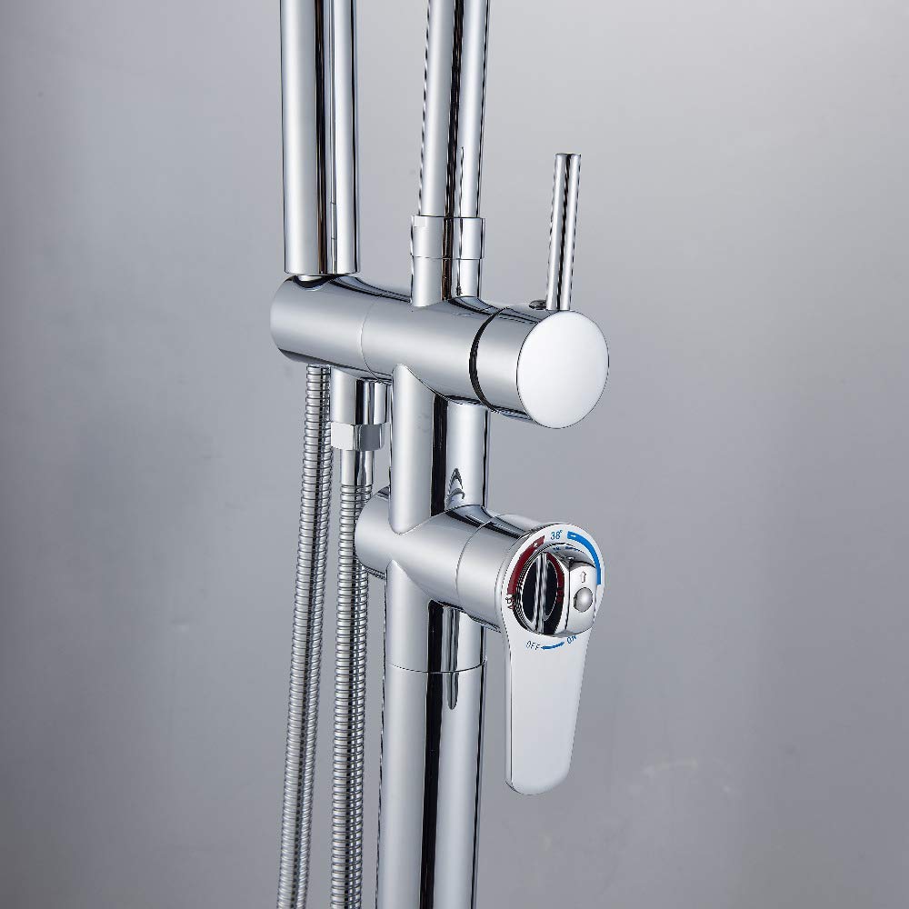 Rubinetto per Vasca da Bagno termostatico Classico Indipendente Miscelatore per Vasca da Bagno con Doppia Maniglia in Ottone Rubinetti a Pavimento con Doccia a Mano, Nero