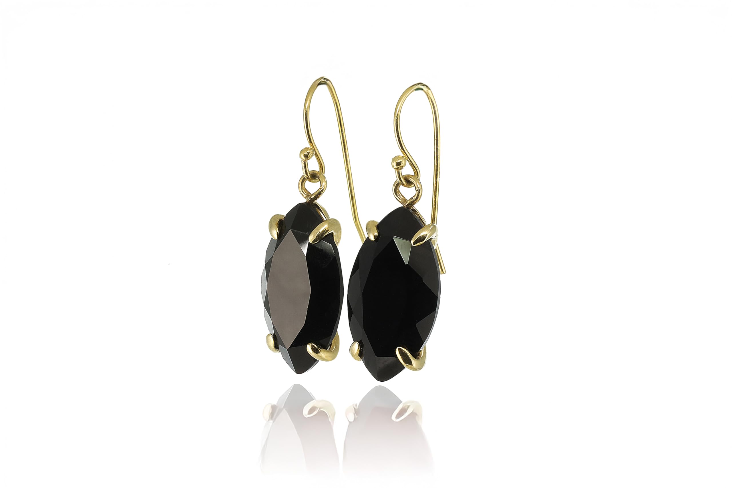 Pendientes de Ónix Negro Marquesa - Pendientes Largos de Oro - Pendientes de Piedra Negra - Pendientes Colgantes de Oro - Exquisitos Pendientes Colgantes para Mujer