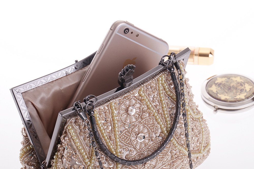 Handtasche 20er Jahre Stil Damen Vintage Perlen Abendtasche Clutch Handtasche Schultertasche Elegant Umhängetasche Hand-Tasche Geldbeutel für Hochzeit Braut Abschlussball Party