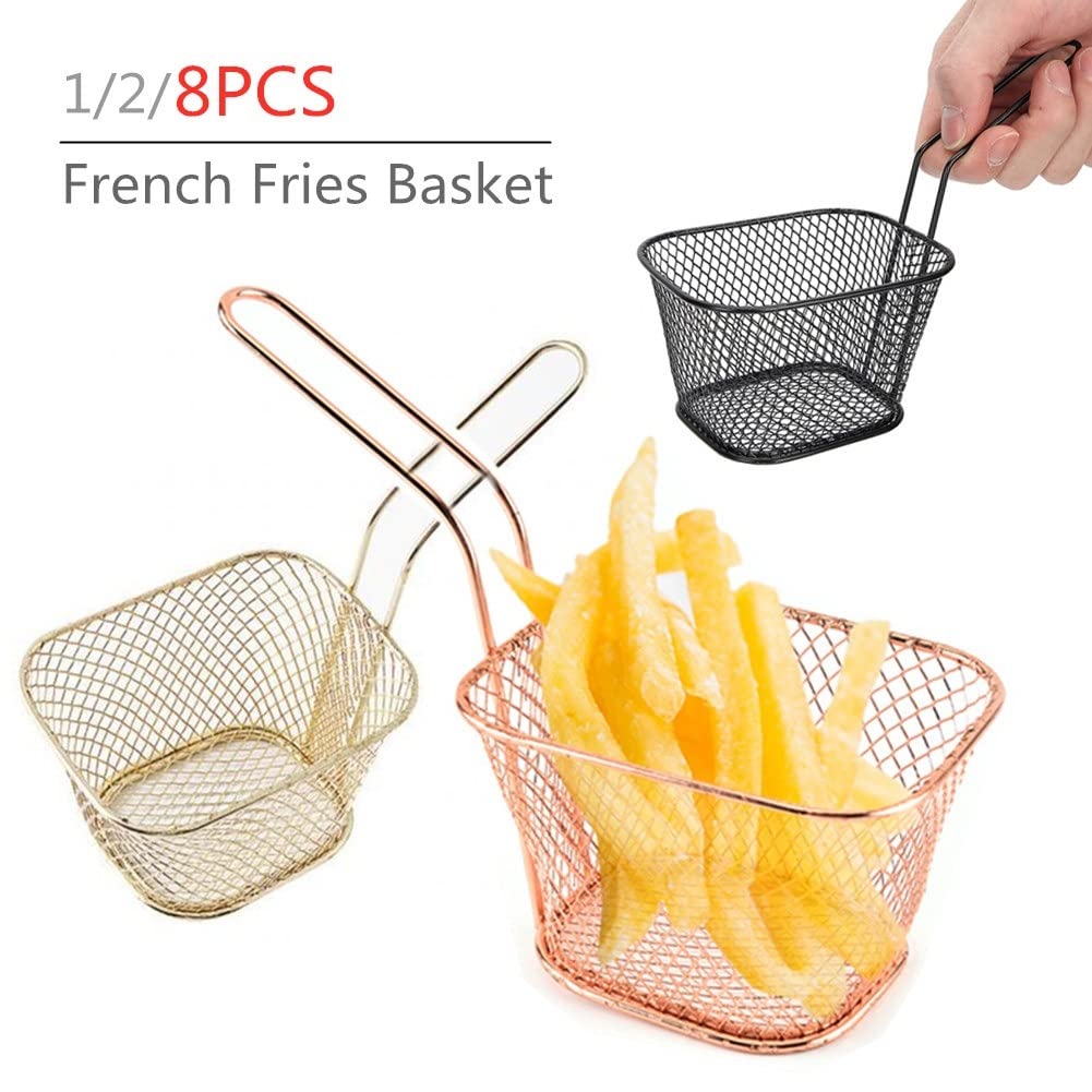 Set di cestelli per Patatine Fritte in Acciaio Inox - 2 Pezzi, scolapasta a Rete Dorata, utensile da Cucina per Patatine Fritte Perfettamente croccanti, Accessori Resistenti per friggitrice