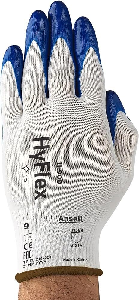 Ansell Hyflex 11-900 Oléofogs Work Rękawiczki, odporne na ścieranie, ochronę mechaniczną i ryzyko przemysłowe, rękawiczka bezpieczeństwa kobiet, myjna, niebieska, rozmiar M (12 par)