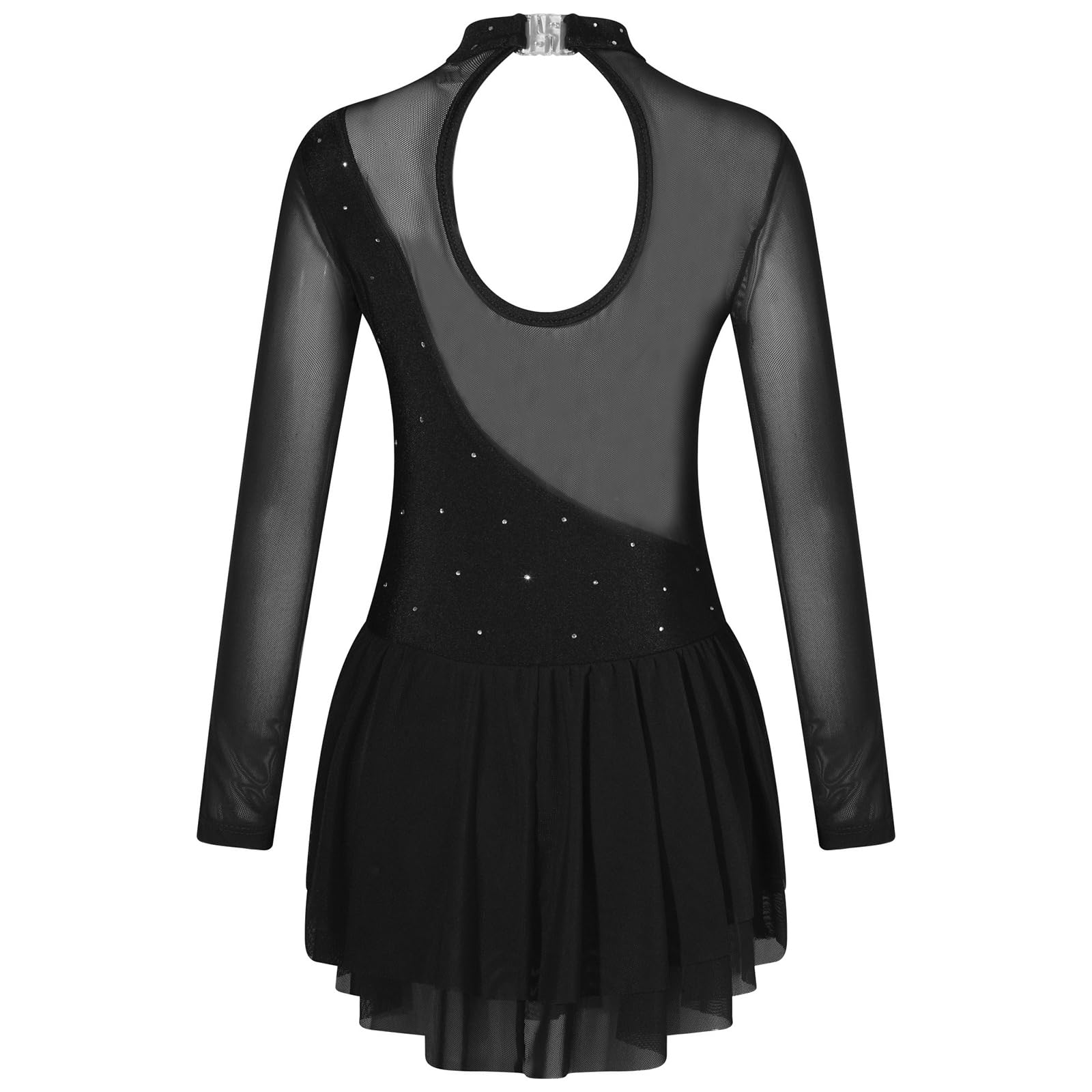 ranrann Robe Patinage Artistique Strass pour Fille Enfant Justaucorps Gymnastique Manche Longue Robe Danse Classique Brillant Costume Spectacle 5-16 Ans Noir 11-12 Ans