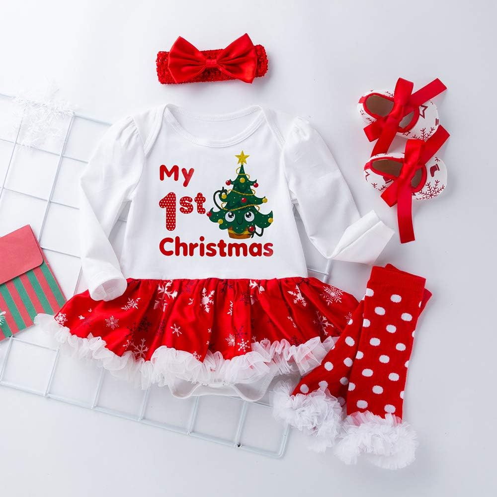 Winmany Newborn Baby Girls Christmas Romper Tutu Dress Outfit Headband Leg Warmer Shoes - Image 3