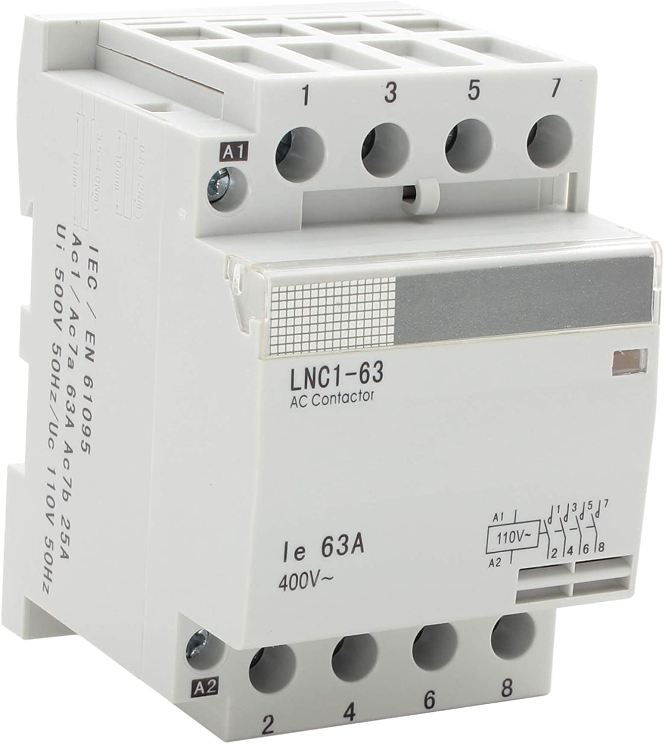 4 Pole Controlsupply Contactor with 120volt AC Coil 50A HC1-63 N/O Universal Circuit Control DIN Rail Mount 63A, Lighting 40A, 30A, Silent Operation