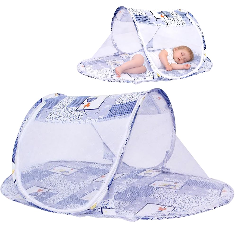Zanzariere per Culla, Zanzariera Lettino Bebè Pieghevole Tenda Anti Zanzare per Culla da Viaggio Portatile Zanzariera Pieghevole Tenda da Viaggio per Famiglia Viaggi All'Aperto( 108 x 60 x 38cm)(Blu)