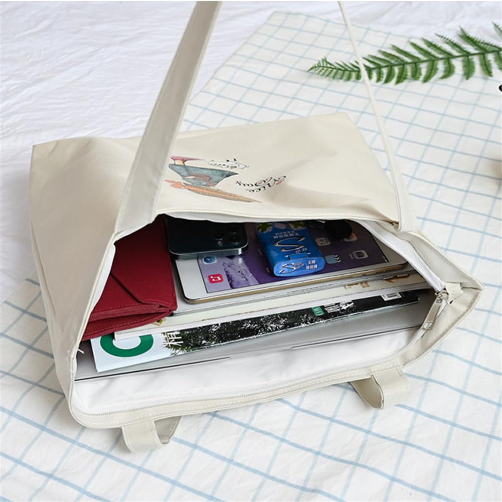 gaobaozhu Cotton Tote Canvas Bag Large Canvas Tote Bag for Women Grocery Bag Handbags With Zip Shoulder Bag Canvas Tote Bag for Multi Purpose School Shopping Work College - Image 4