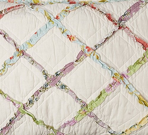 Image of Laura Ashley - Standard Quilted Sham, Soft Cotton Decorative Pillow Cover with Envelope Closure, Ruffle Trellis Design, 20x26, Cottage Core Decor (Ruffled Garden)