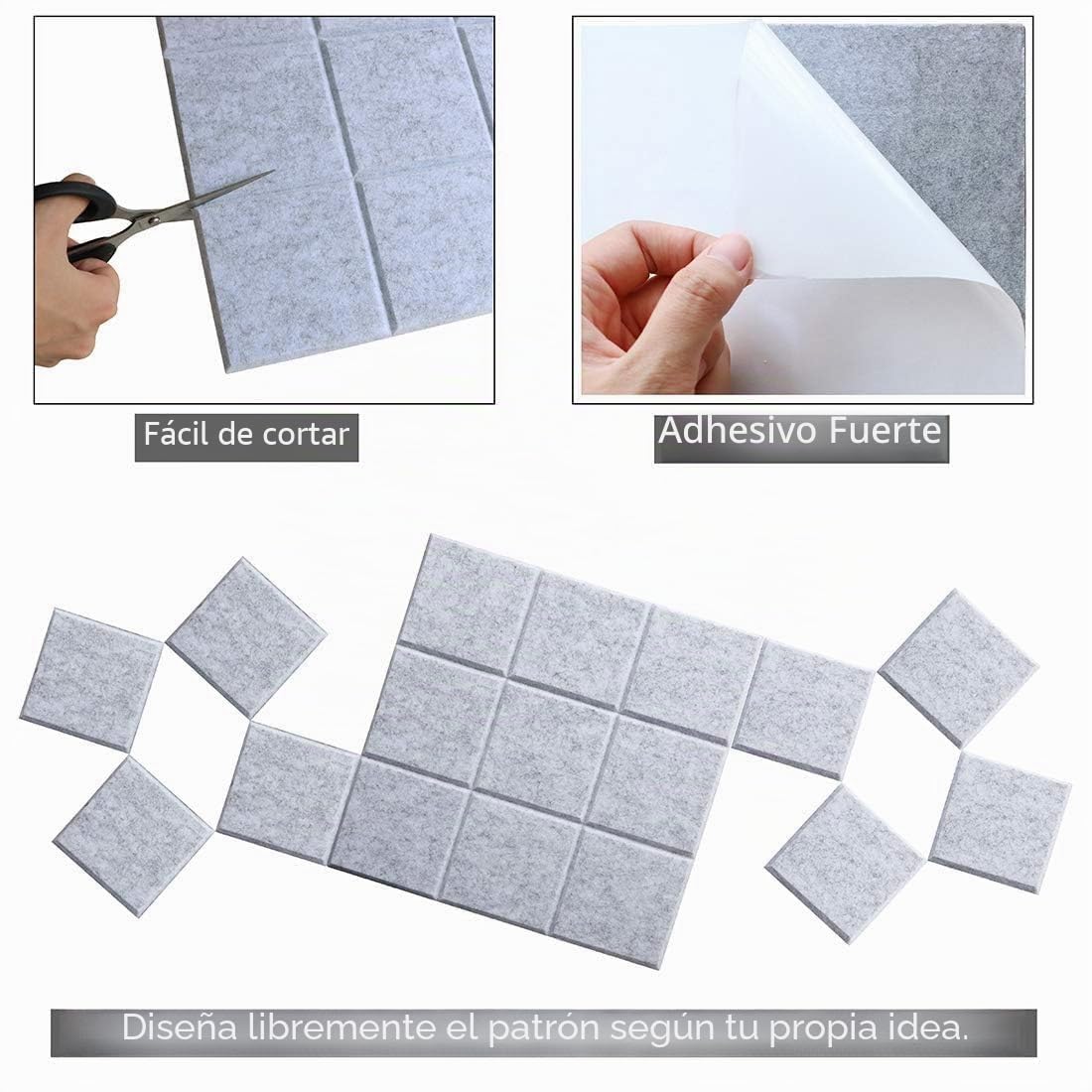 Gran Corcho Pared Autoadhesivo 30x30 cm - 6 Piezas Tablero de Corcho Fieltro para Oficina Casa - Tablón de Anuncios con 30 Chinchetas para Fotos Notas