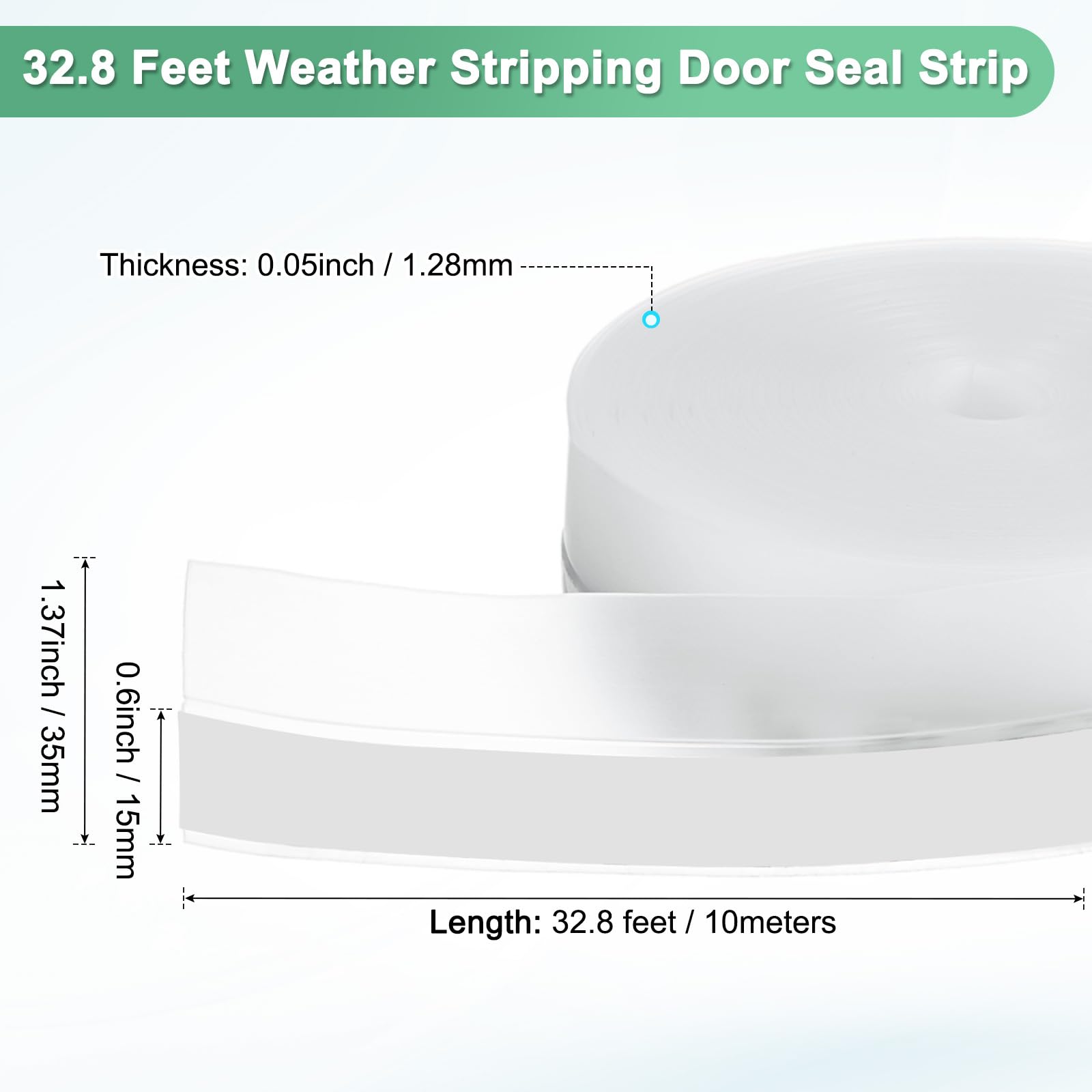 M METERXITY Weather Stripping Door Seal Strip, 1.37 Inch(35mm) Silicone 32.8 ft Draft Stopper for Windows Gaps/Shower Door - Image 3