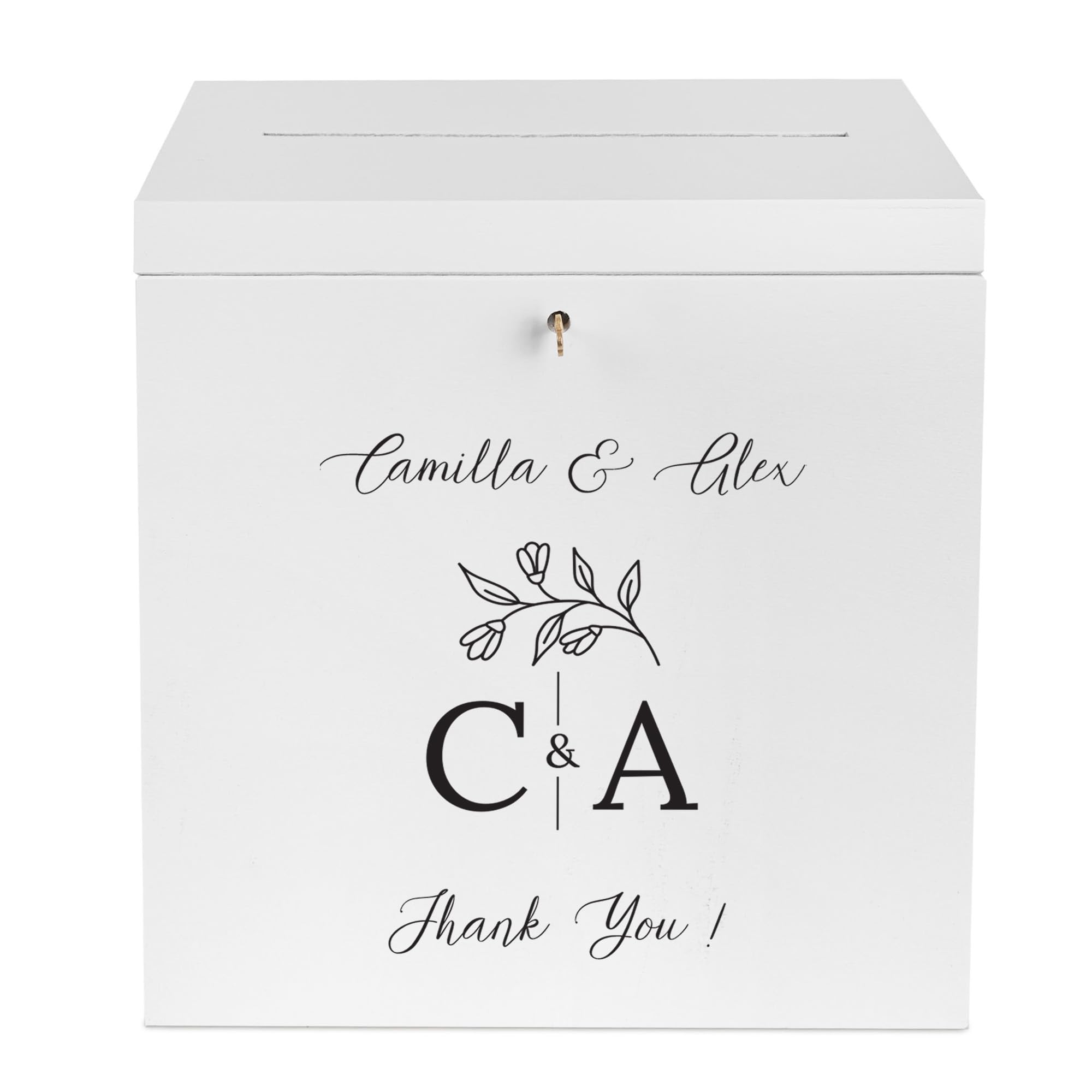 Creative Deco White Personalised Lockable Wooden Wedding Card Box | 29 X 25 X 30 Cm | Letters | Plain Storage Box With Lid | Wood Keepsake Memory Trinket Chest For Post