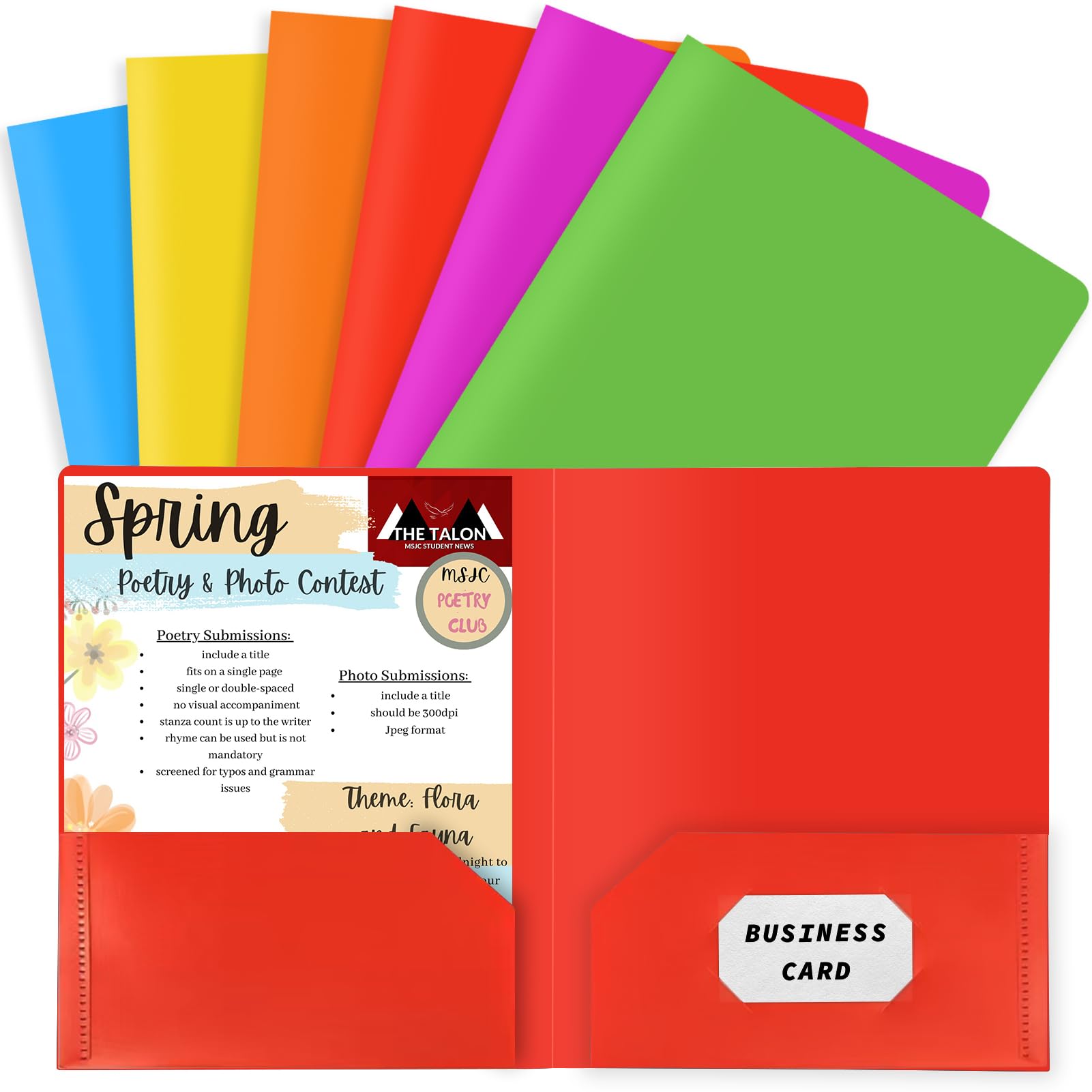 Plastic Pocket Folders Heavy Duty 2-Pocket Letter Size, 6 Pack
