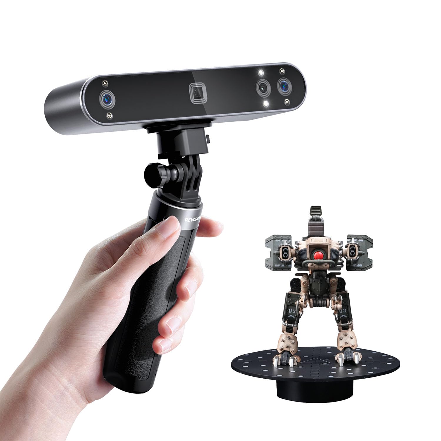 Revopoint POP3 Plus Scanner 3D pour l'impression 3D,Scanner portable avec une précision de 0,04mm et une vitesse de scan de 18 ips, Numérisation en couleur d'un objet moyen, STANDARD