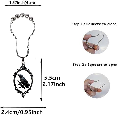 Miniatura 3 de Ganchos para cortina de ducha de cuervo negro, 12 piezas de cuervo espeluznante de Halloween, anillos de cortina de ducha de metal, estilo gótico,