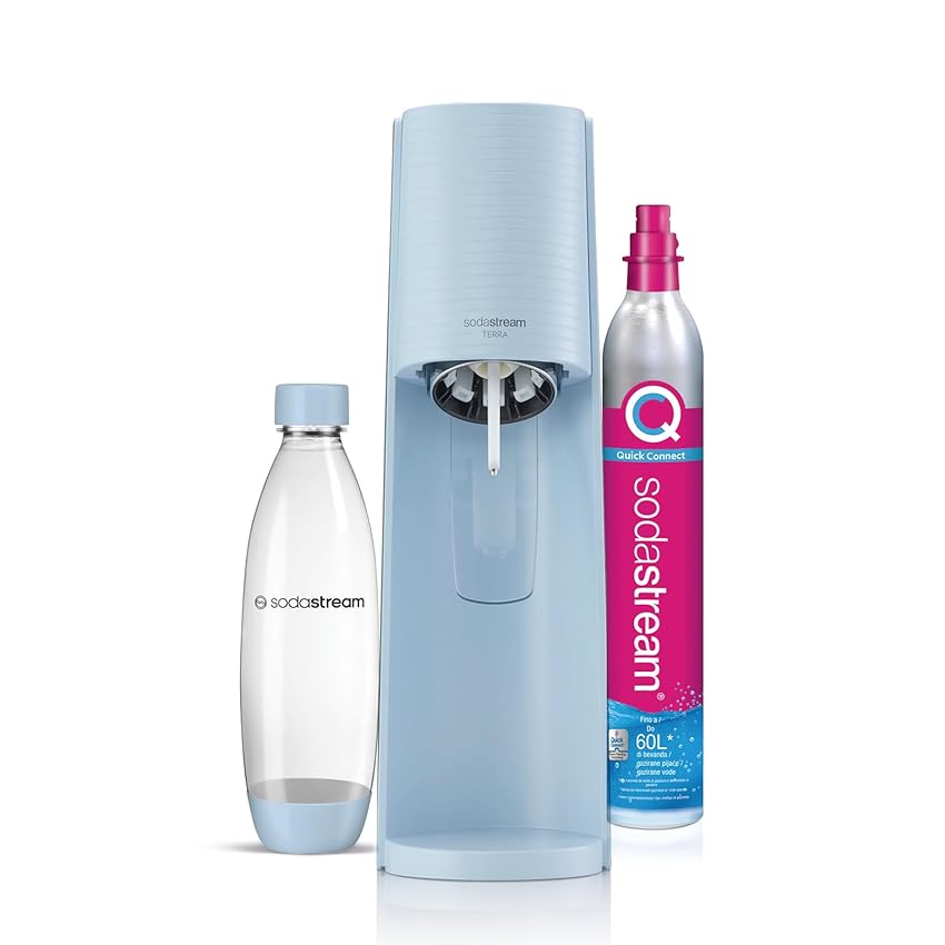 SodaStream Gasatore Terra - Macchina per acqua frizzante, con cilindro CO2 incluso e bottiglia lavabile in lavastoviglie, colore: Azzurro