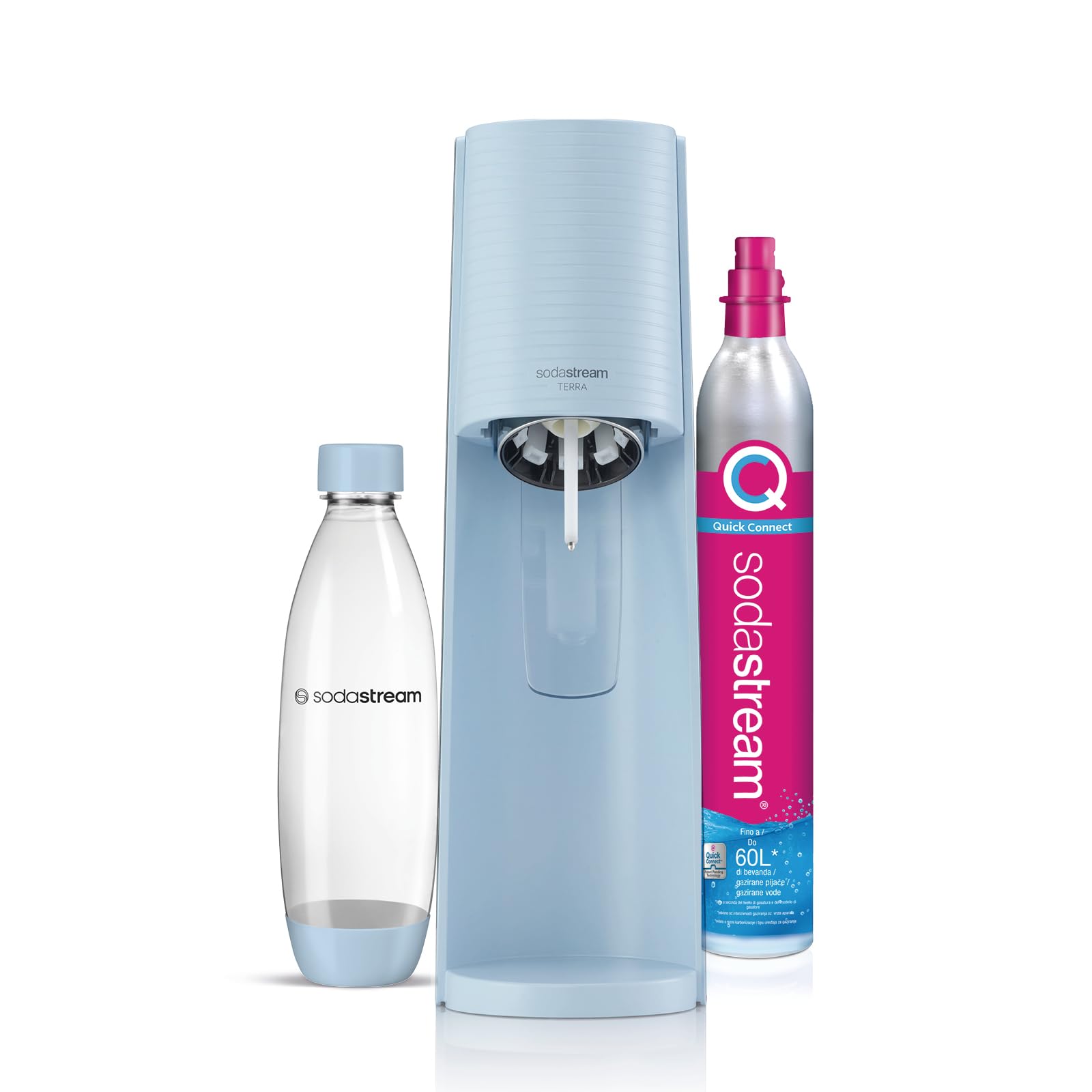 SodaStream Gasatore Terra - Macchina per acqua frizzante, con cilindro CO2 incluso e bottiglia lavabile in lavastoviglie, colore: Azzurro