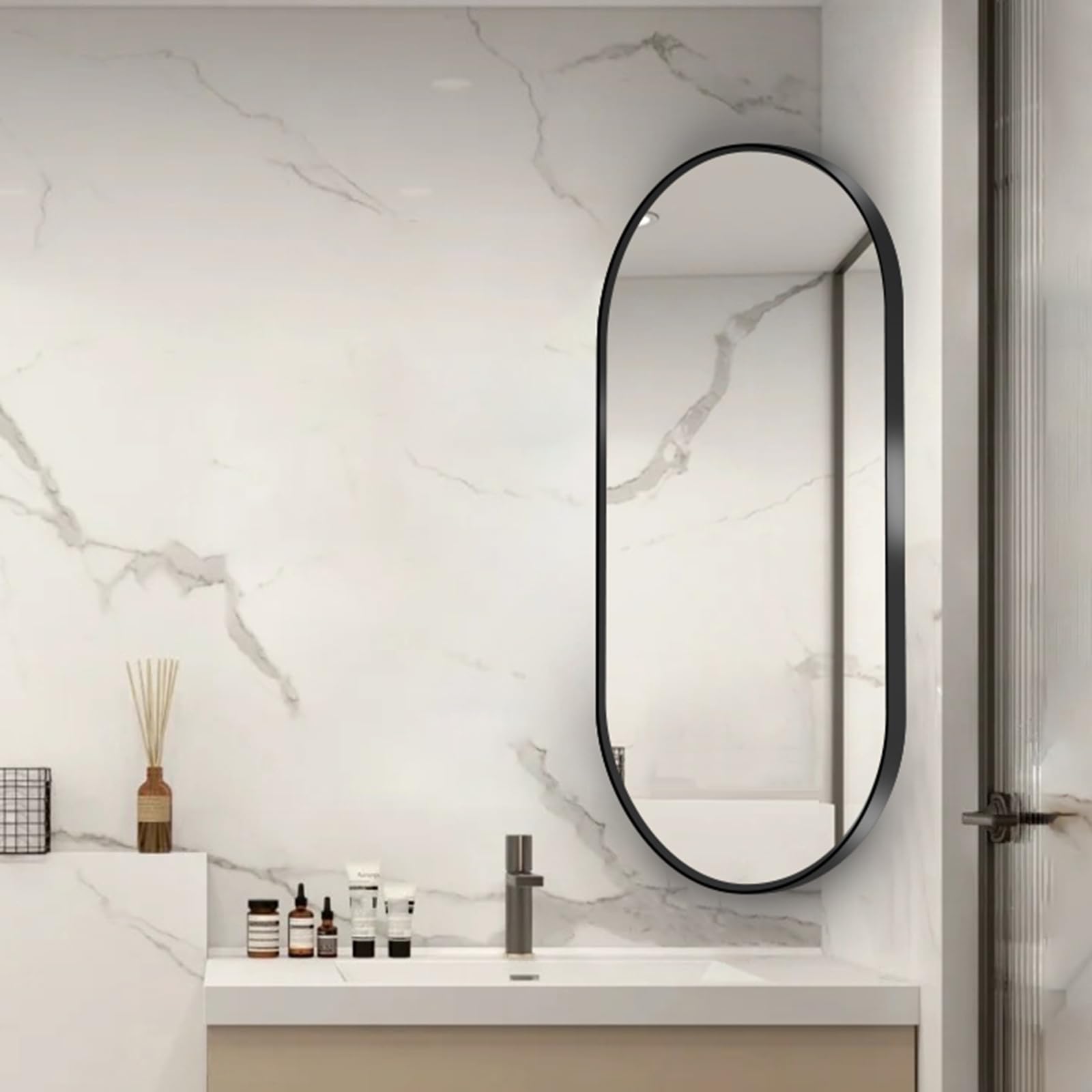 Oval Bathroom Mirror Wall Mounted HD Aluminum Frame Swivel Corner Mirror With Adjustable Angle Bracket Explosion Proof Black/Gold/White 30x50cm - View #3