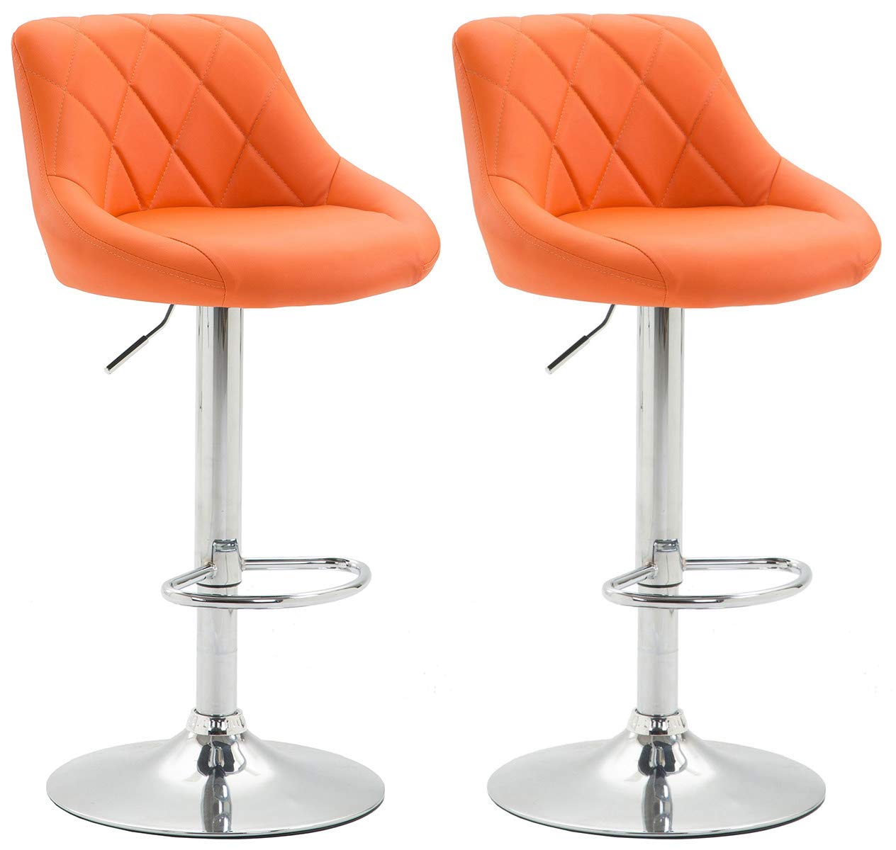 CLP 2er Set Barhocker Lazio Mit Kunstlederbezug I Höhenverstellbarer Und Drehbarer Hocker Mit Fußstütze In Chrom-Optik, Farbe:orange