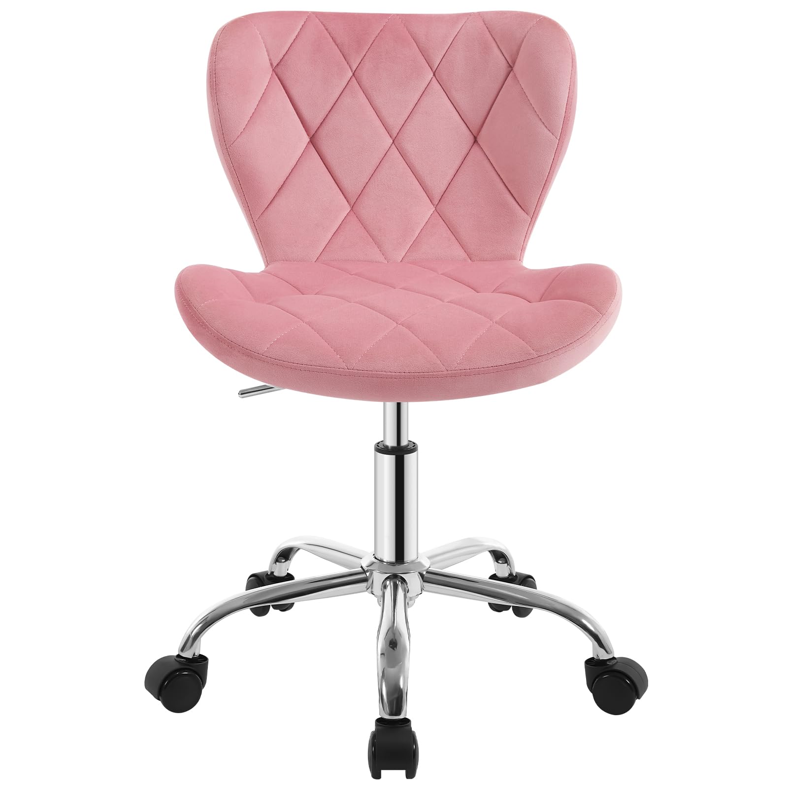 EUGAD Silla Ergonómica Escritorio, Taburete Oficina con Ruedas, Respaldo Cómodo de Terciopelo, Taburete Giratorio de Tocador, Rosa, 0174BGY
