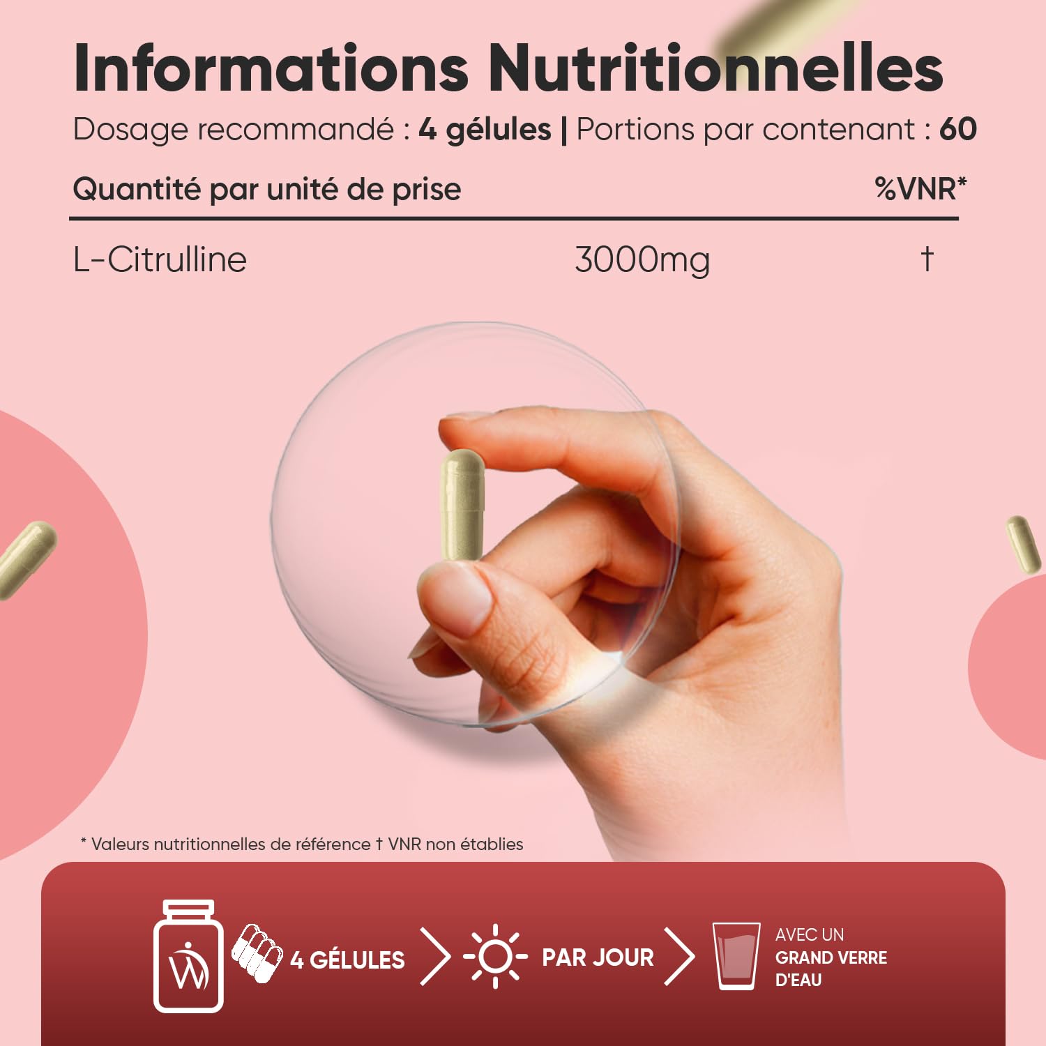 L Citrulline 3000mg, 240 Gélules Vegan Multi-Usages, Acide Aminé Citrulline Poudre Encapsulée pour 2 Mois sans Stéarate de Magnésium