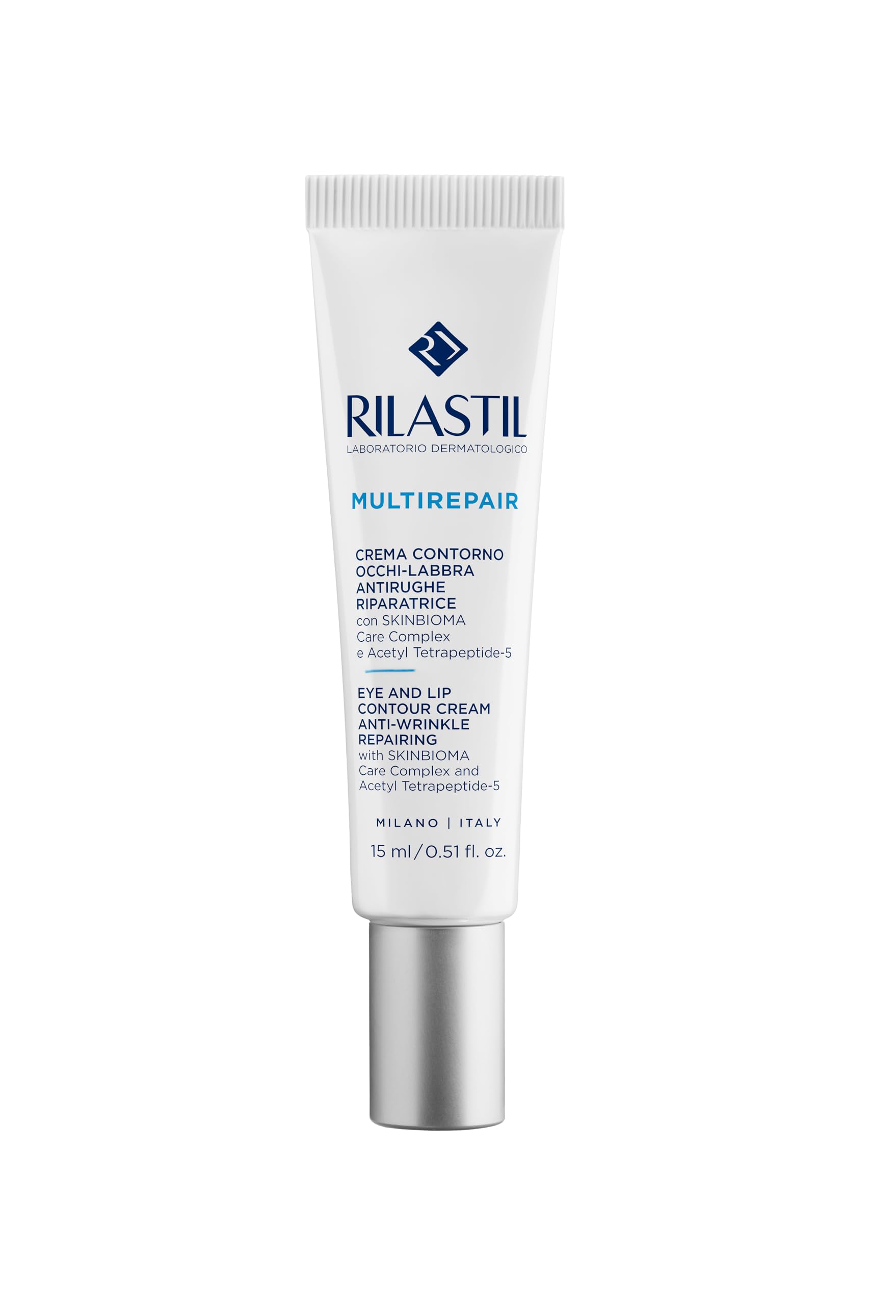 Rilastil Multirepair Anti-Falten Augen- und Lippenkontur Creme, antioxidativ, reparierend, gegen Tränensäcke und Augenringe, 15 ml