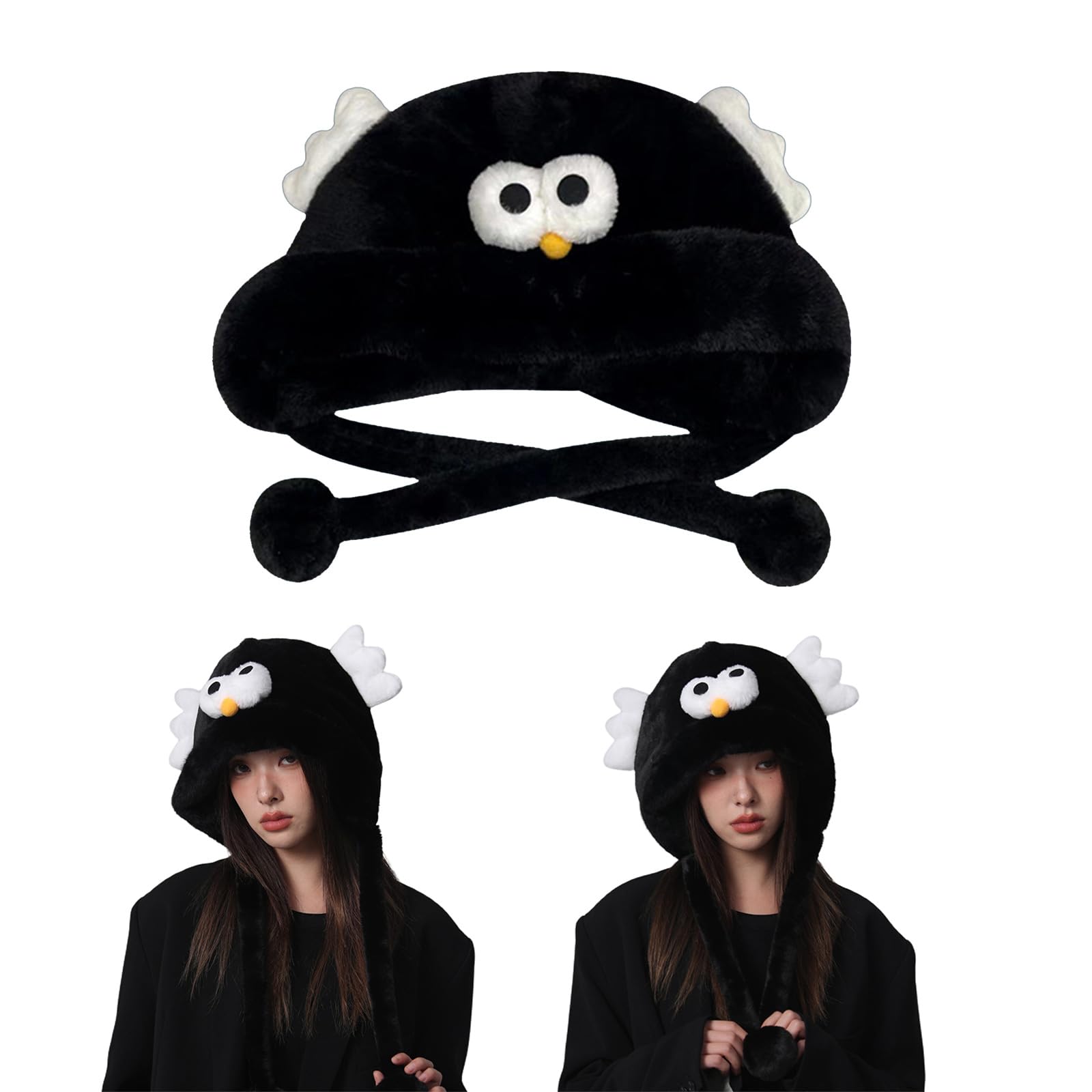 Cartoon Plush Hat for Female Girl Ear Muffs Winter Warm Hat Windproof Bonnet Hat Outdoor Cycling Hat Soft Thickened White