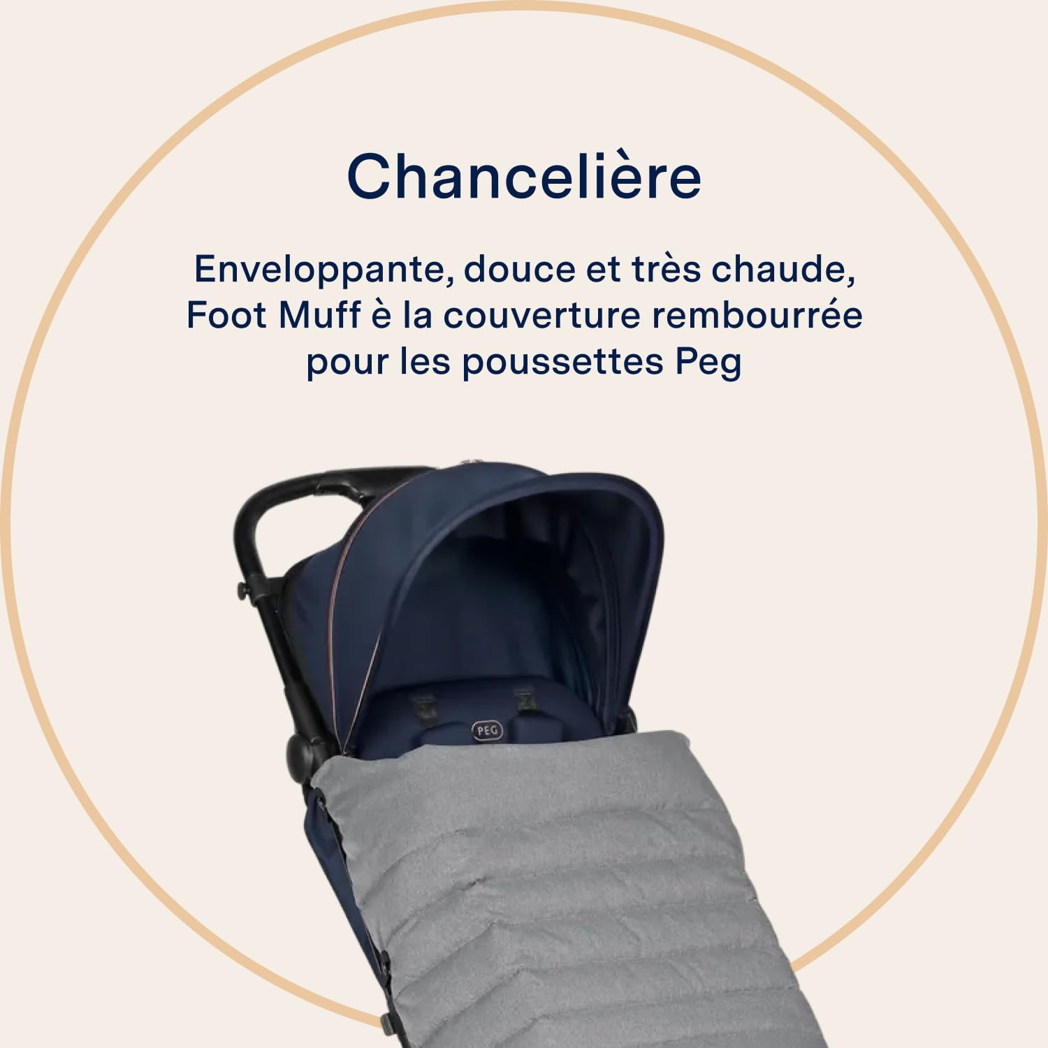 PEG Foot Muff - Chancelière d'Hiver Rembourrée pour Poussette - Pour les modèles Peg Perego Booklet, Pliko Mini, Pliko Mini Twin, Aria Shopper, Aria Shopper Twin et Book for Two