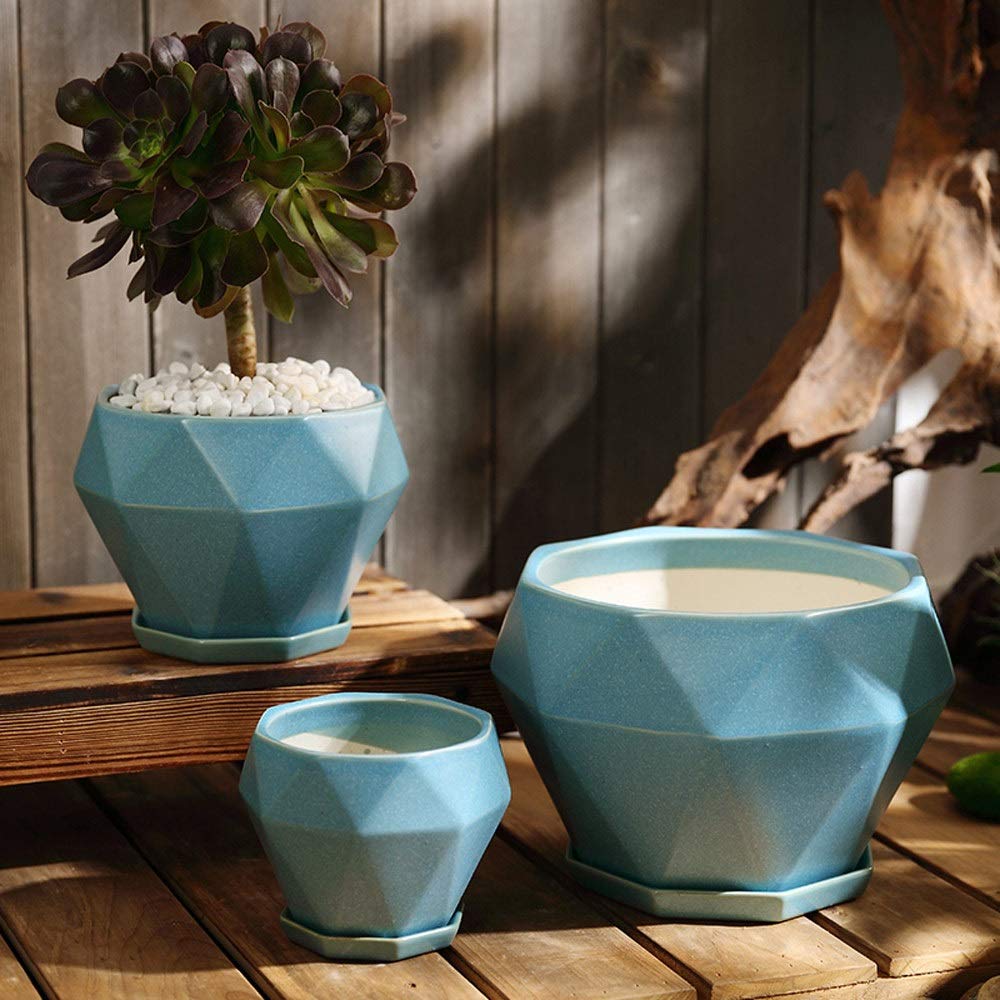 PATIKIL Keramik-Blumentopf 12,7 Cm – Mit Drainageloch & Untersetzer, Blau, Für Sukkulenten, Kräuter, Zimmerpflanzen