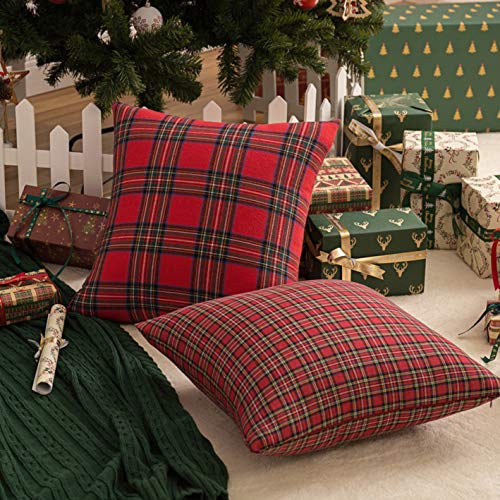 Image of AQOTHES Christmas Plaid Decorative Throw Pillow Covers Red 18x18 Inches