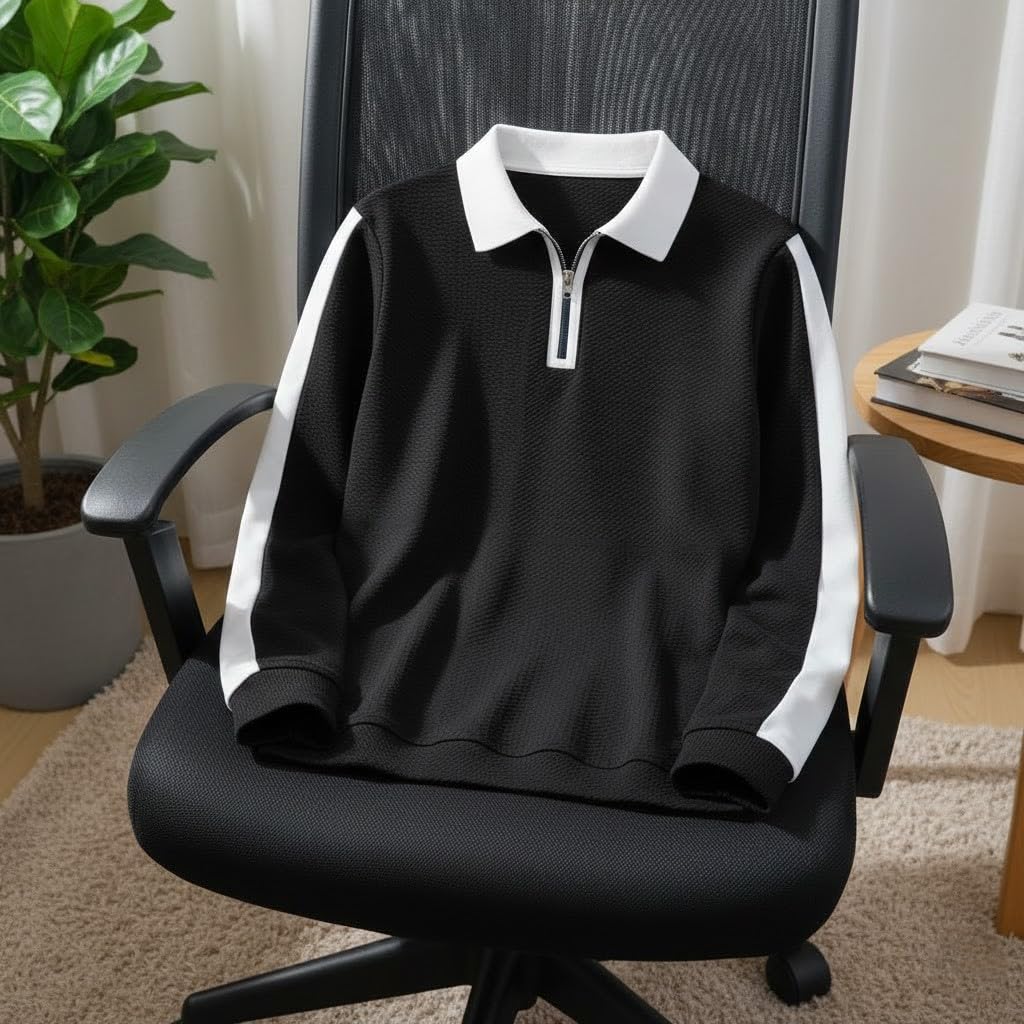 Dagcros Mens Polo T-Shirt with White Contrast Collar | Full Sleeve Zipper Neck Casual Top | Smart Casual T-Shirt for Man-picture-10