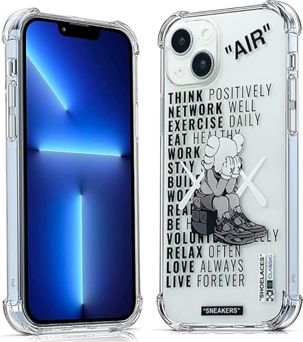 EymAnn Clear Cool Case Designd for iPhone 13 for Teens Boys Girls,Fashion Kawaii Bear Street Soft TPU Full Body Protective Ultra Thin Phone Case(Black-13)