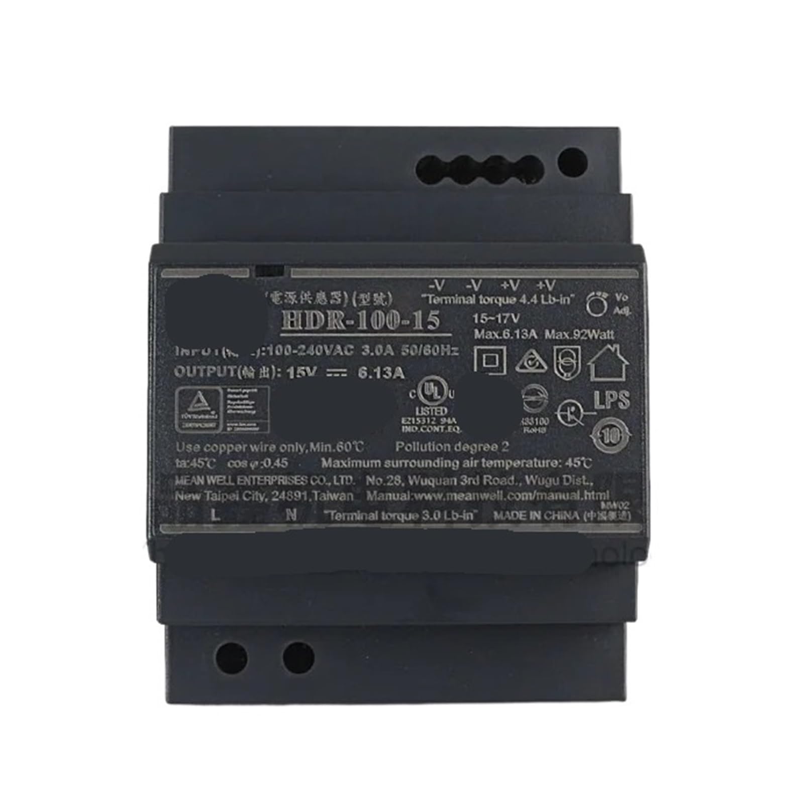 Alimentation à découpage CC modulaire HDR-100 pour tableau électrique domestique