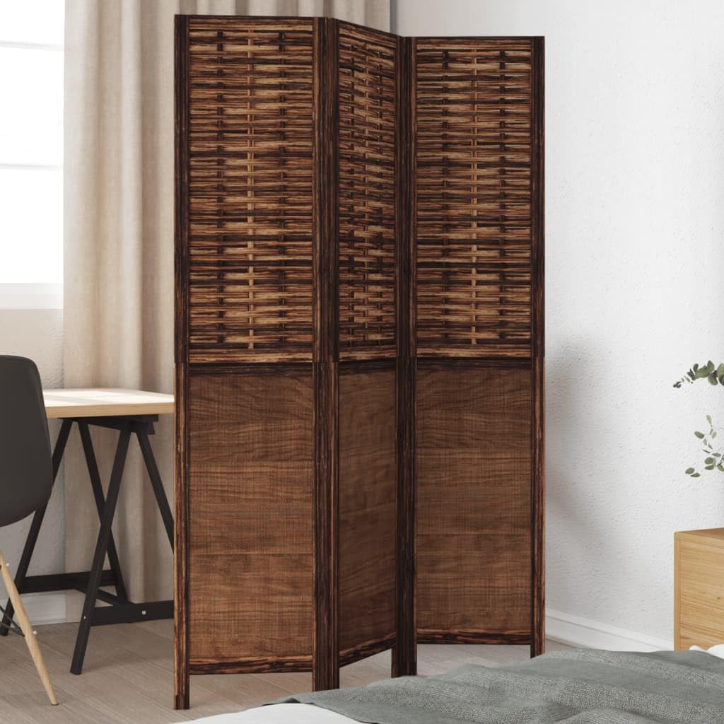Paravent 3 pièces en bois massif aspect brûlé pour une décoration intérieure haut de gamme
