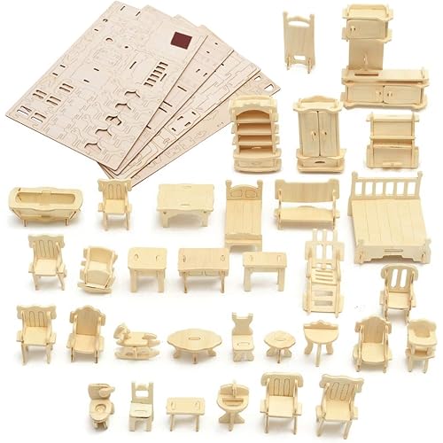 LoveInUSA 3D Wooden Dollhouse Furniture Puzzle DIY House Room Miniature Furniture Sets Puzzle Gift for Kids