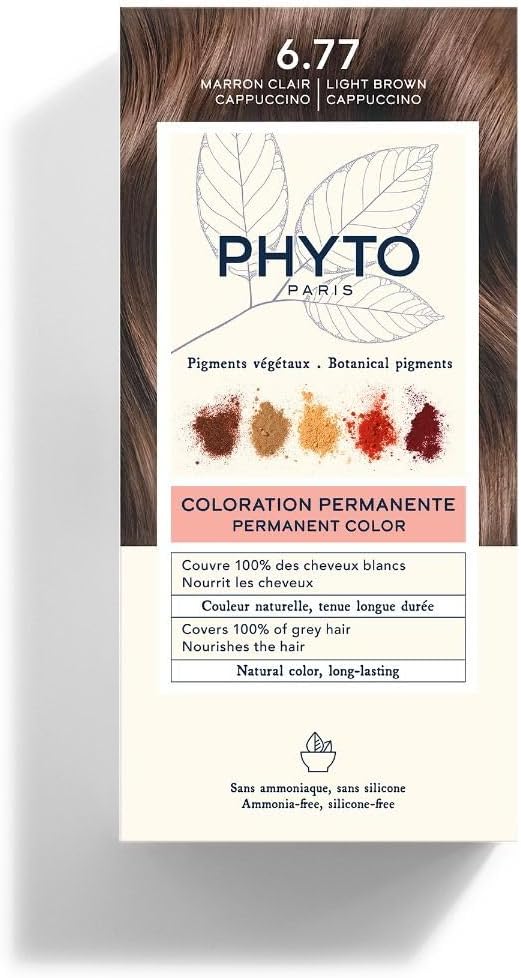 – Phytocolor Permanent Natural Hair Color 6.77 Light Brown Cappucino with Botanical Pigments, 100% Grey Hair Coverage, Ammonia-free, PPD-free, Silicone-free
