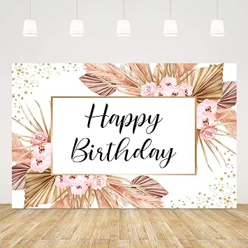Ticuenicoa 5x3ft Pink Pampas Grass Happy Birthday Backdrop Flowers Girls Women Birthday Photography Background Sweet 16th 21st 30th 40th Banner Cake Table Supplies Party Decoration Photo Booth Props