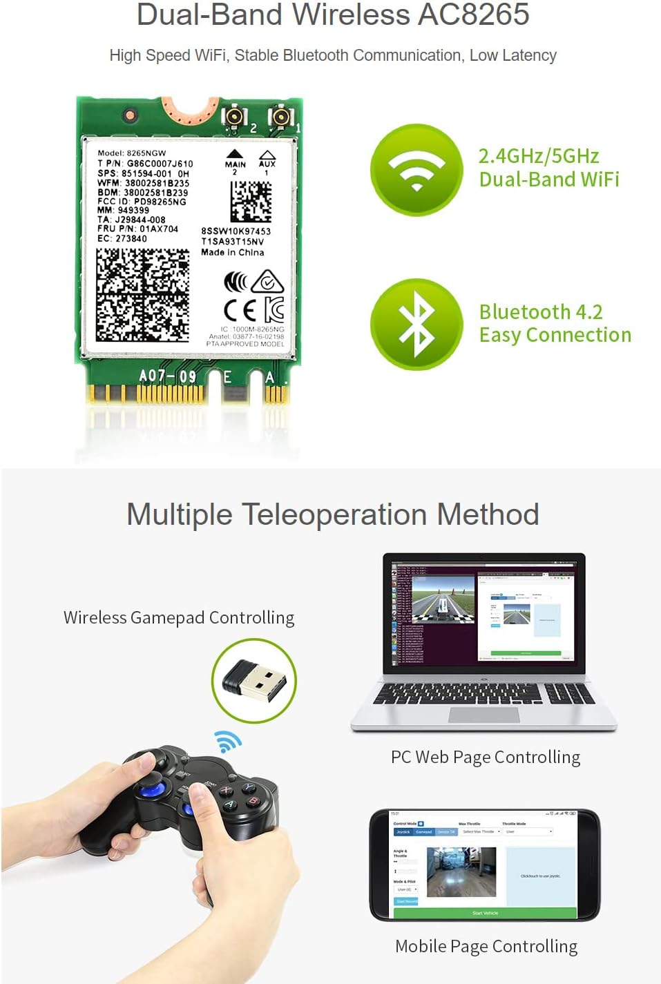 Dual-Band Wireless AC8265 module and teleoperation methods