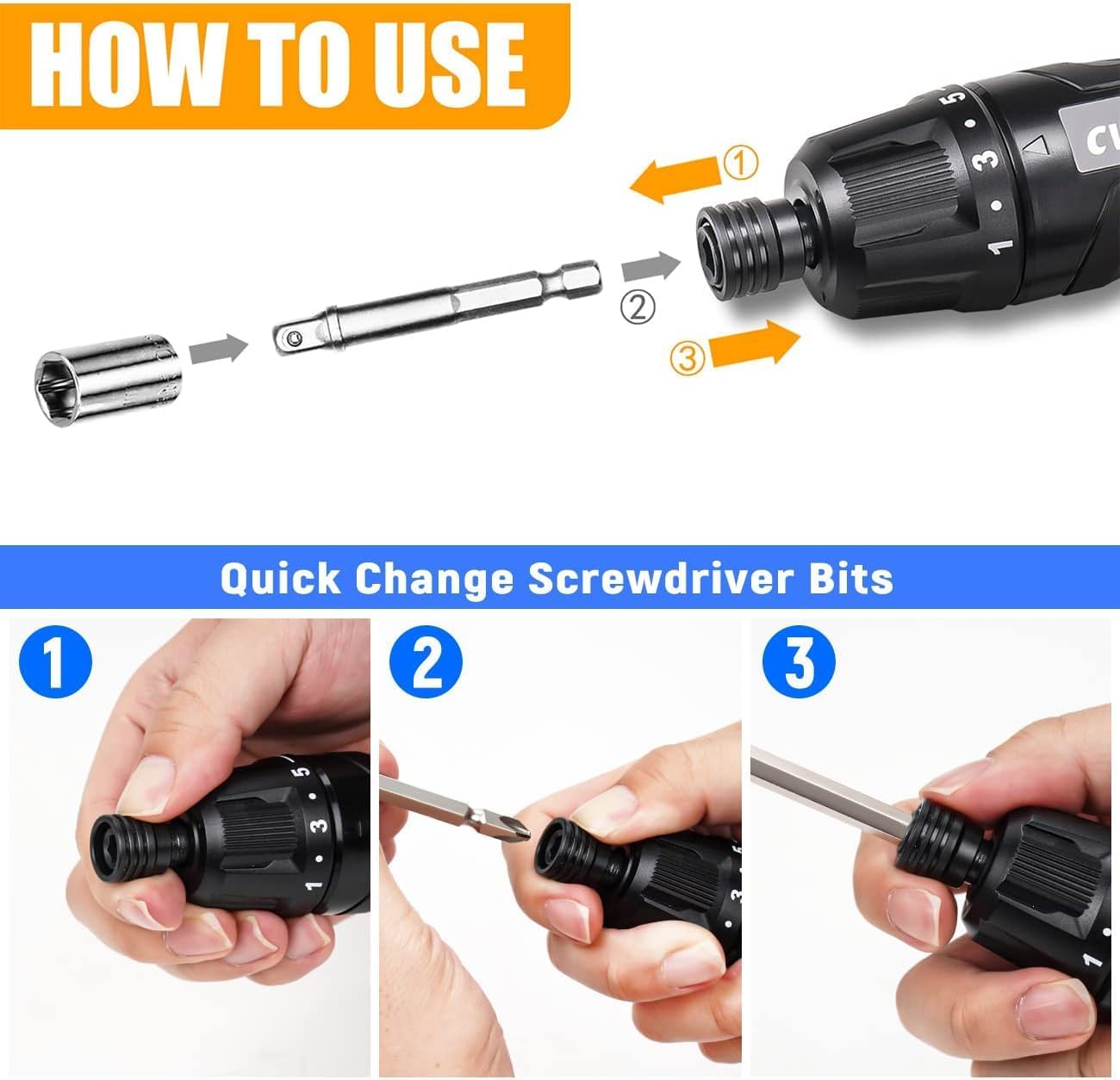 3.6V Cordless Electric Screwdriver Kit - Rechargeable Portable Screw Driver Torque 6N.m with 11pcs Bits 3pcs Twist Drill Bits 5 Sockets Flex Hex Shaft and Type C Cable (Black)