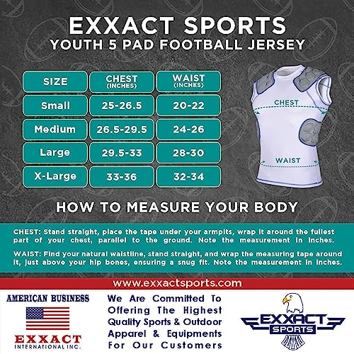 Exxact Sports Defender Youth Padded Football Shirt - Football Rib Protector With Shoulder And Back Football Pads, 5-Pad Football Compression Shirt (Youth Medium, Black) #TOP6