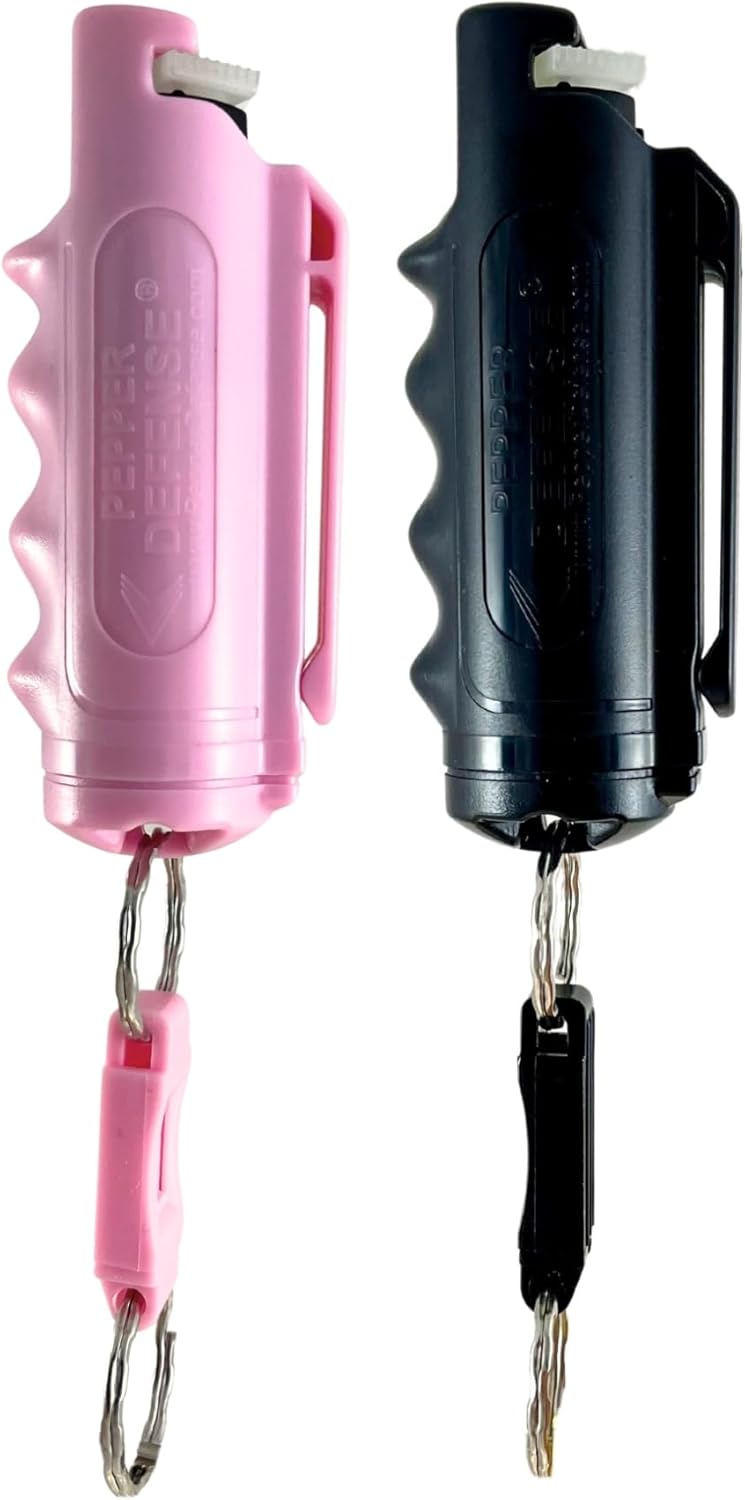 2-Pack Stream Pepper Spray, Pink & Black – 4-In-1 Most Police Power 10% OC, CS, CN, Marking Dye – Belt Clip Holster, Fast Launch Keychain, Non Deadly Safety, Private Security