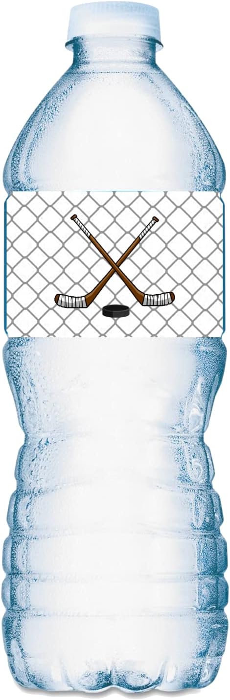 25 Sports Hockey Water Bottle Labels, Waterproof Water Bottle Wrappers, Great Stickers for Birthday Party, Baby Shower, Wedding, Graduation, or Any Family Event Decorations, Made in USA
