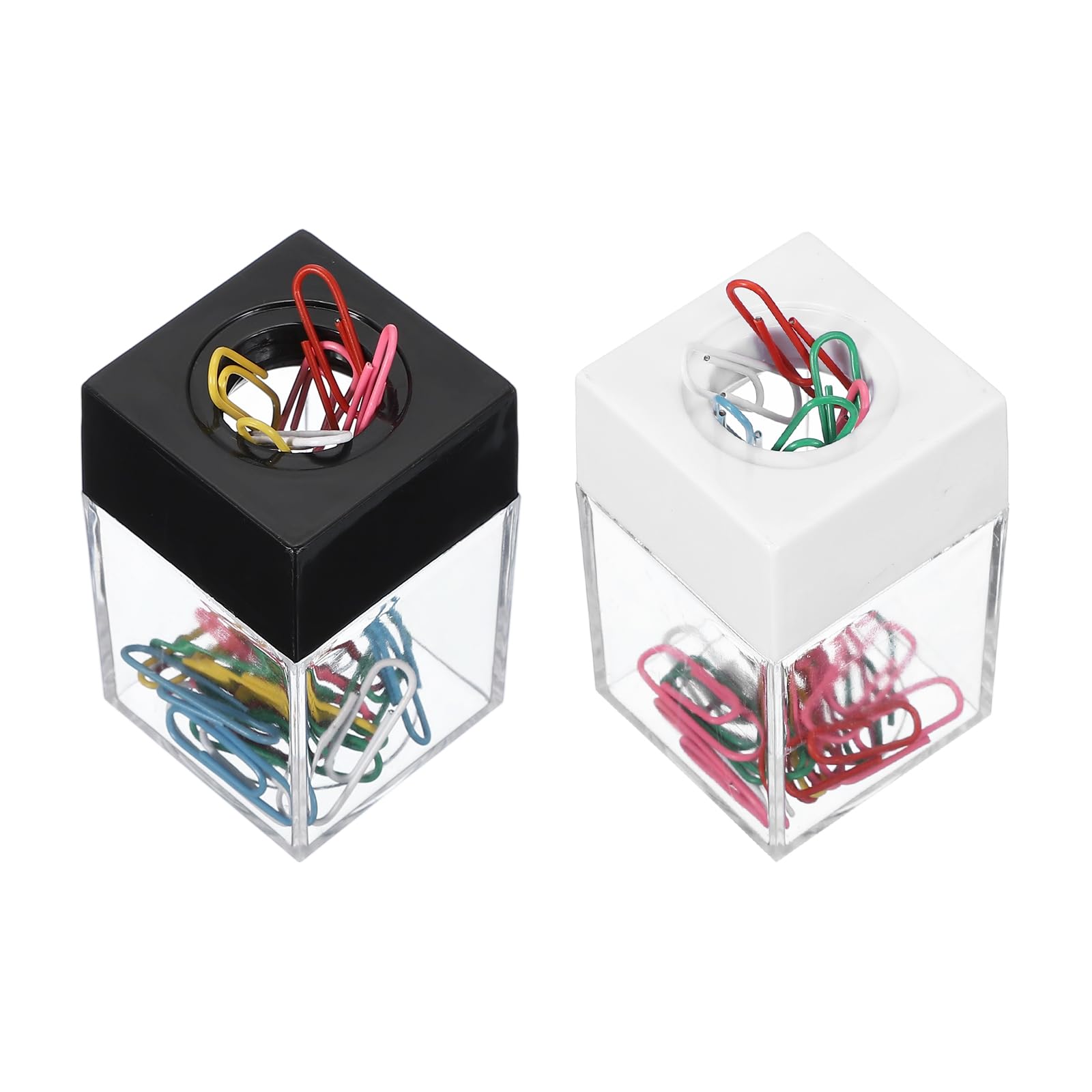 PATIKIL Magnetic Paper Clip Holder Dispenser, 2Pcs Large Capacity Paper Clip Organizers with Magnetic Top for Desk Supplies, Office, Classroom, Home, Black/White(36Pcs, Multicolor Clip)