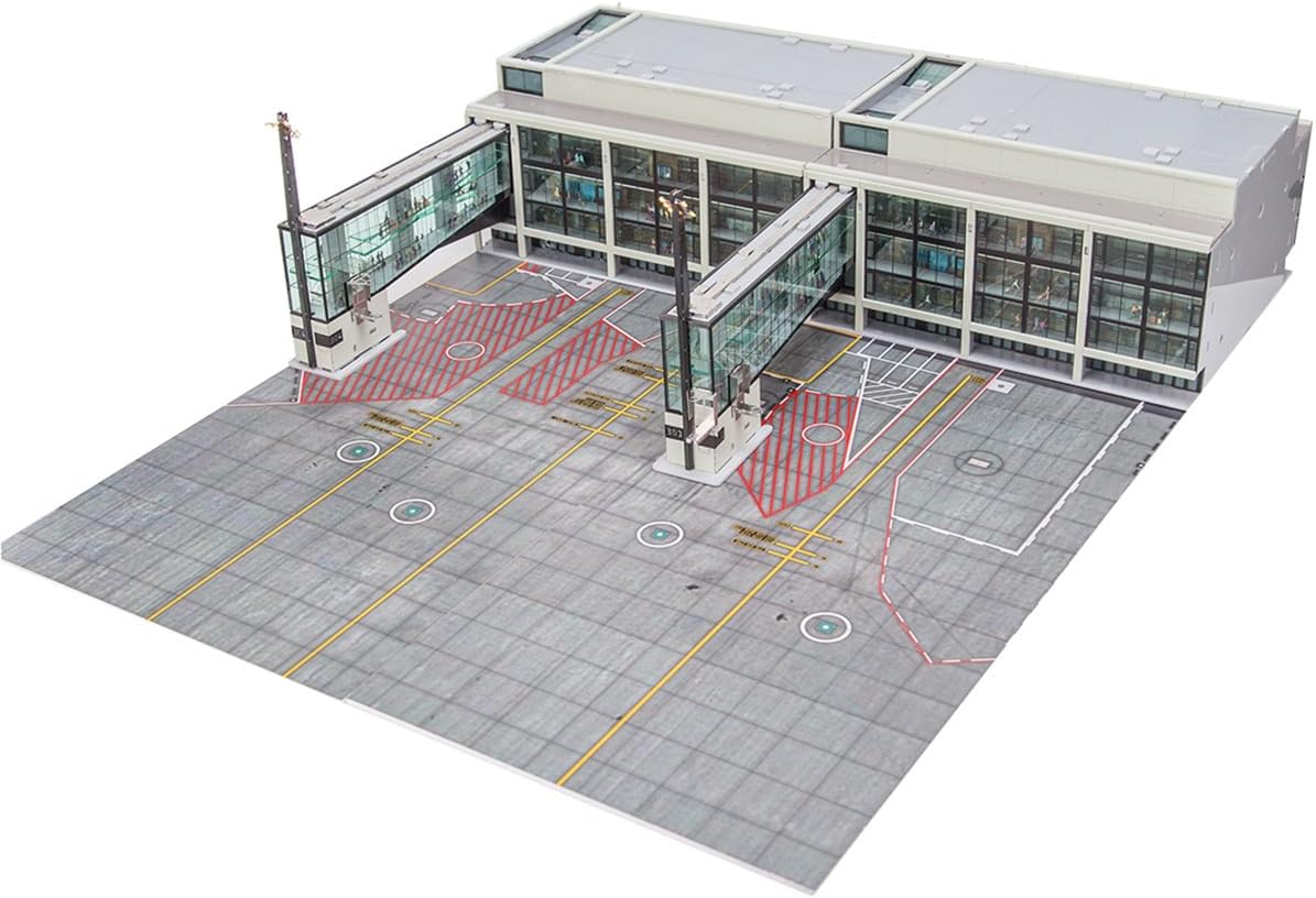 1/200 Scale Airport Terminal Building Model with LED Lights, Aviation Display with Apron and Jet Bridge for Aircraft Collection (B03)