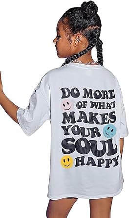 Girls Letter Print Graphic T Shirts Short Sleeve Cute Shirts Oversized Loose Tee Summer Tops