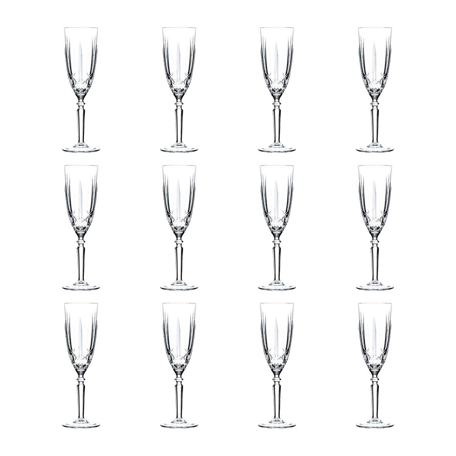 RCR 12x 200ml Crystal Glass Champagne Glasses Orchestra Range Prosecco Fizz Stemware Glass Flutes Set - Gift Boxed - Made in Italy Crystal
