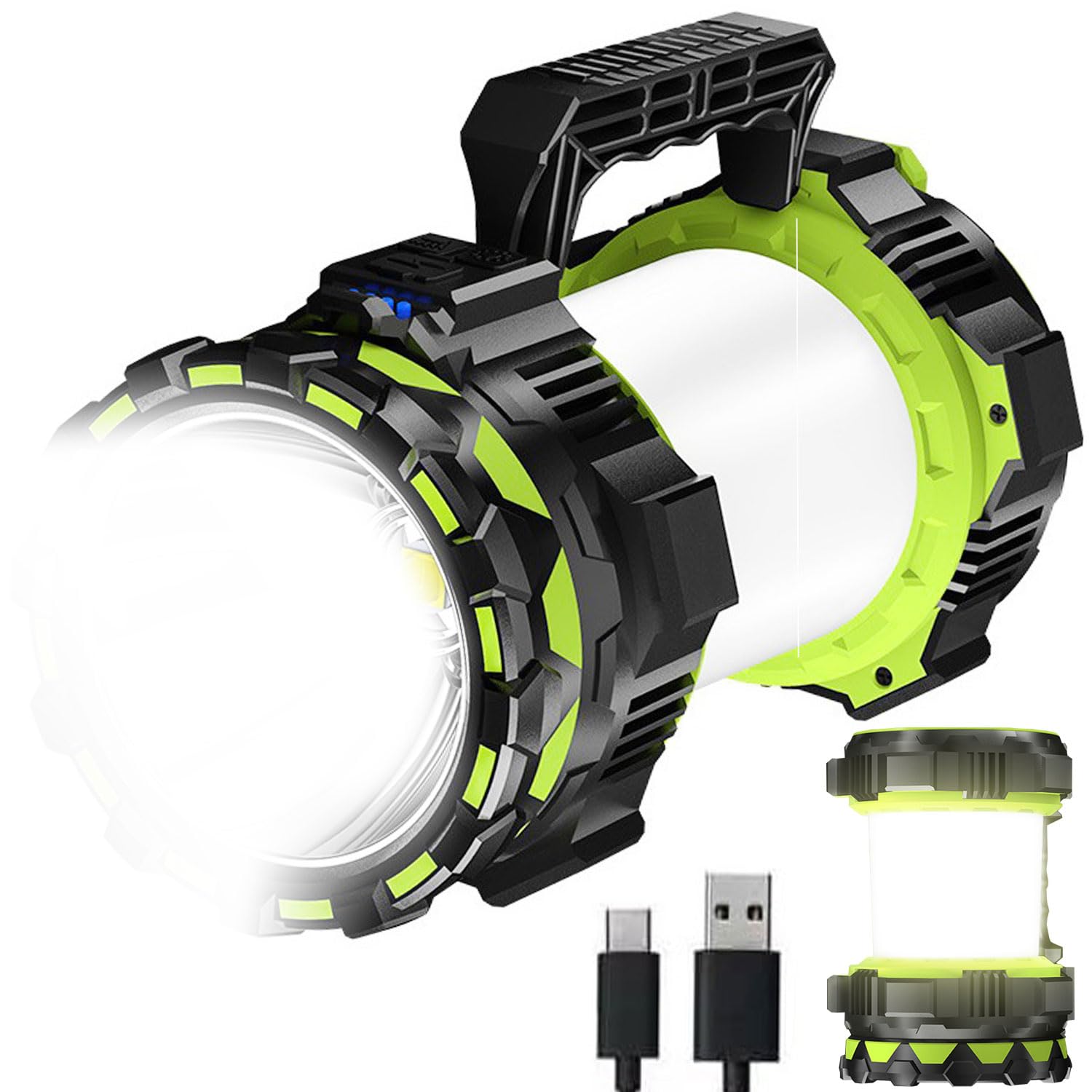 Linterna LED grande de 22000 lm, 6 modos recargables, de mano, para camping, caza, luces de trabajo portátiles para emergencias en interiores y exteriores