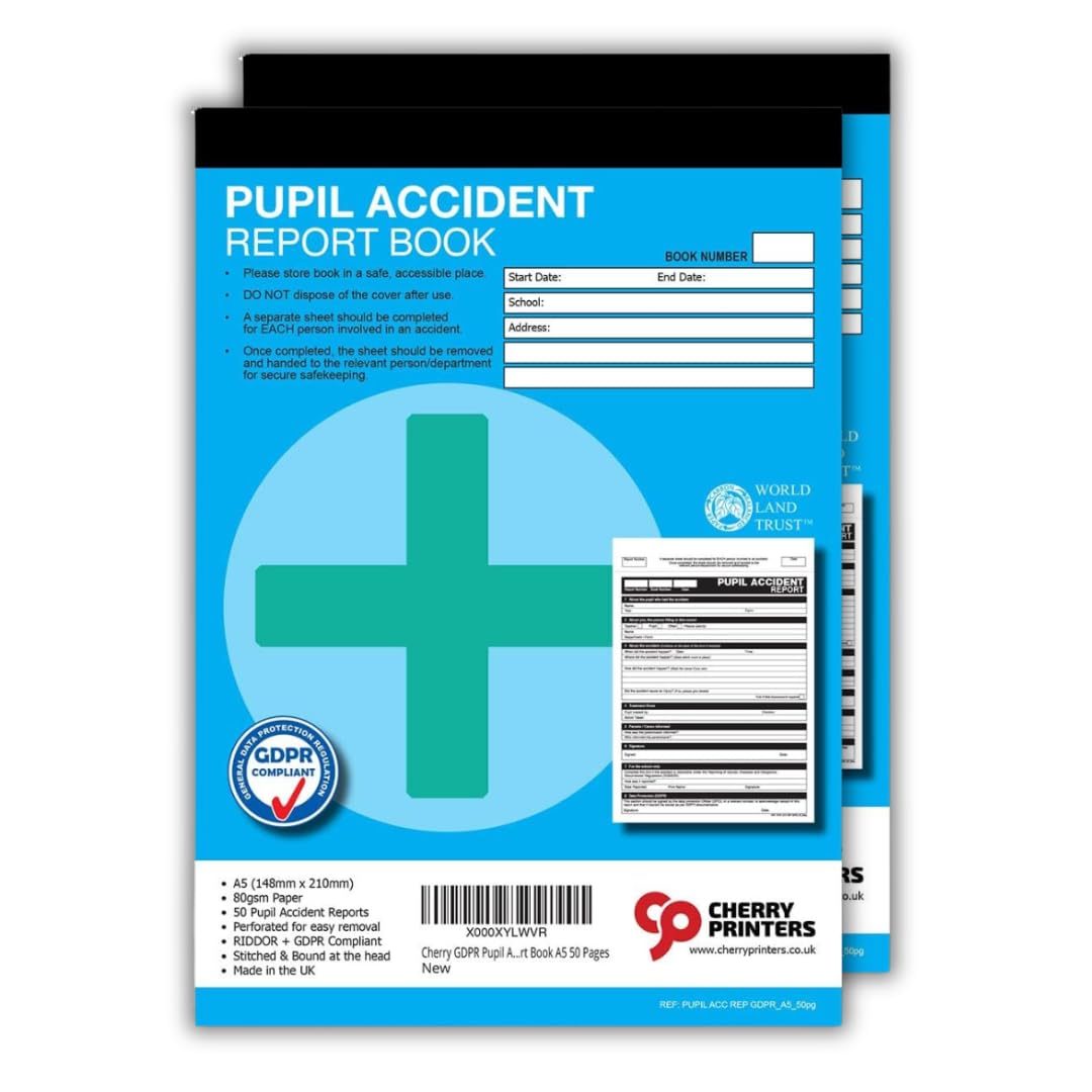 Cherry Printers | GDPR Pupil Accident Report | A5 | 50pages | 2 Pack