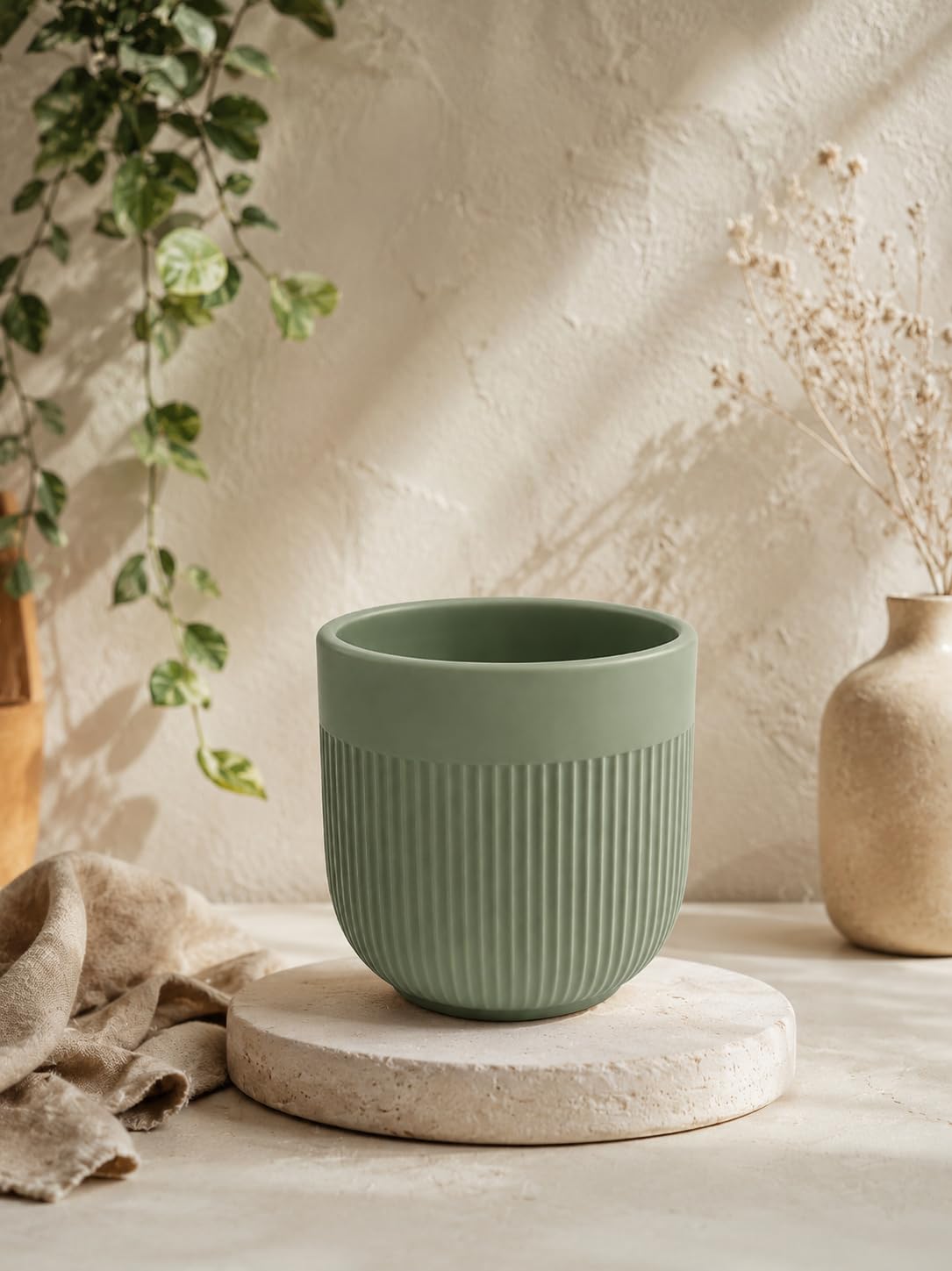 Ceramic Indoor Plant Pot with Ribbed Design, Matte Finish (SAGE Green) | For Succulents & Herbs, Modern Home Decor, Matte Finish, Multiple Colours, Indoor Use-image-33